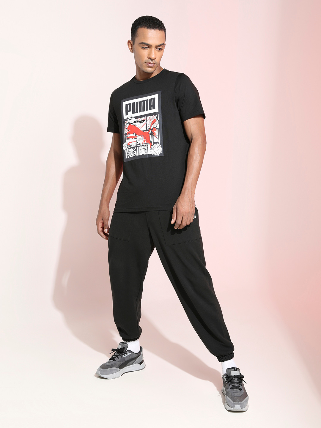 

Puma Men Black Graphic Box Brand Logo Printed Pure Cotton T-shirt