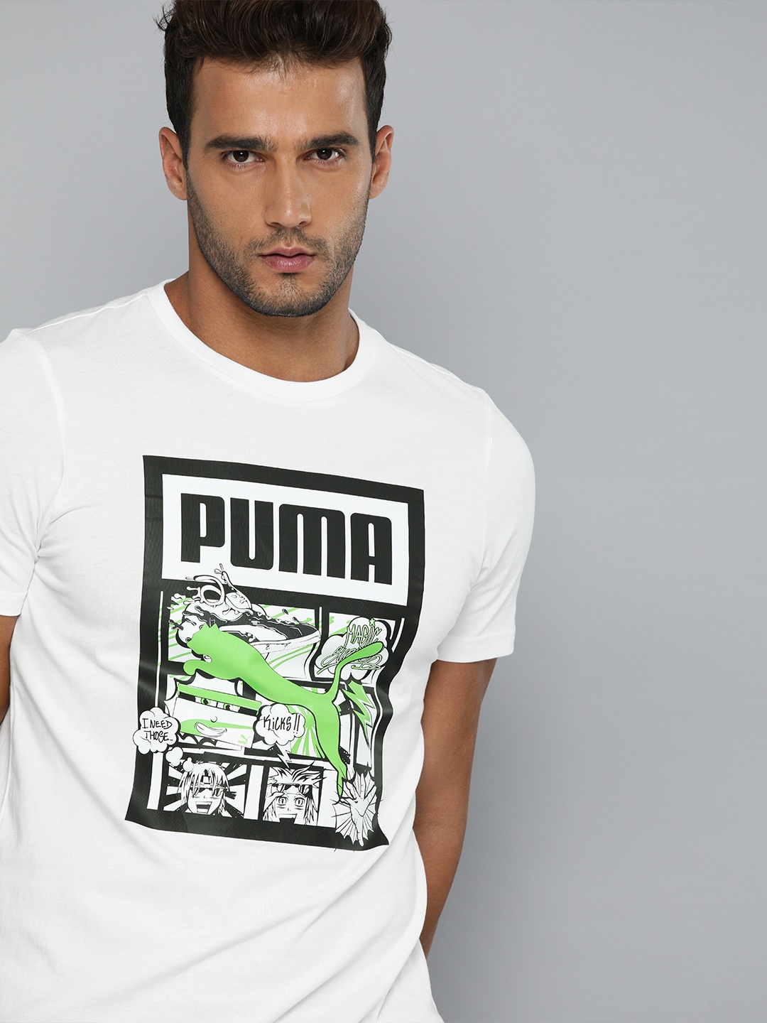 

Puma Men White Black Graphic Box Logo Play Pure Cotton T-shirt