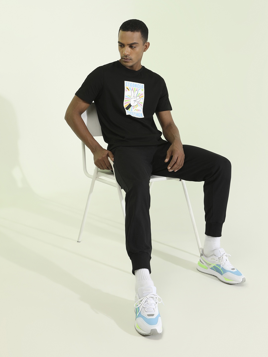 

Puma Men Black White Graphic Print Sustainability Pure Cotton T-shirt