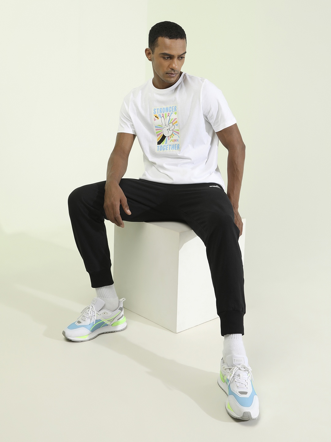 

Puma Men White Blue Graphic Print Sustainability Pure Cotton T-shirt