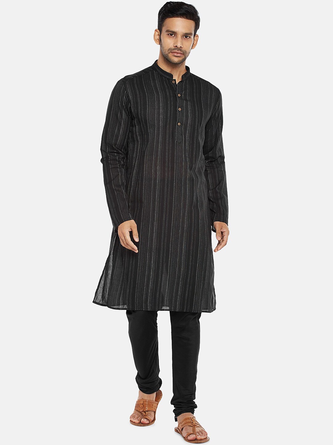 

indus route by Pantaloons Men Black Striped Kurta