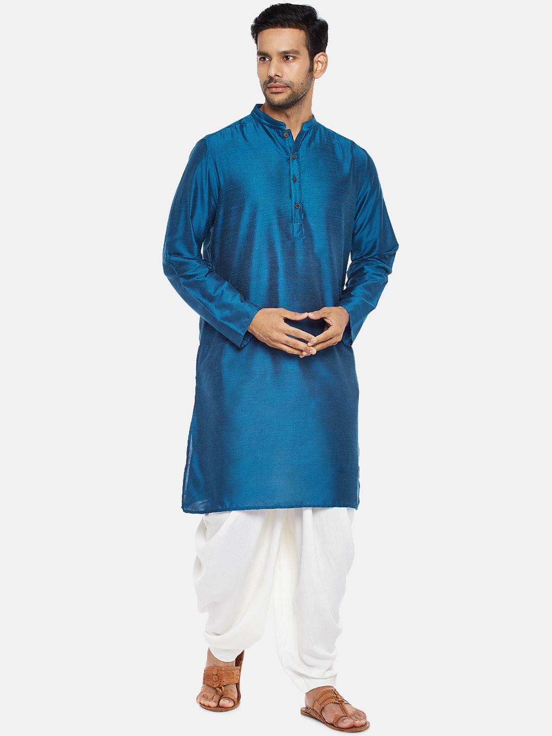 

indus route by Pantaloons Men Navy Blue Woven Design Kurta