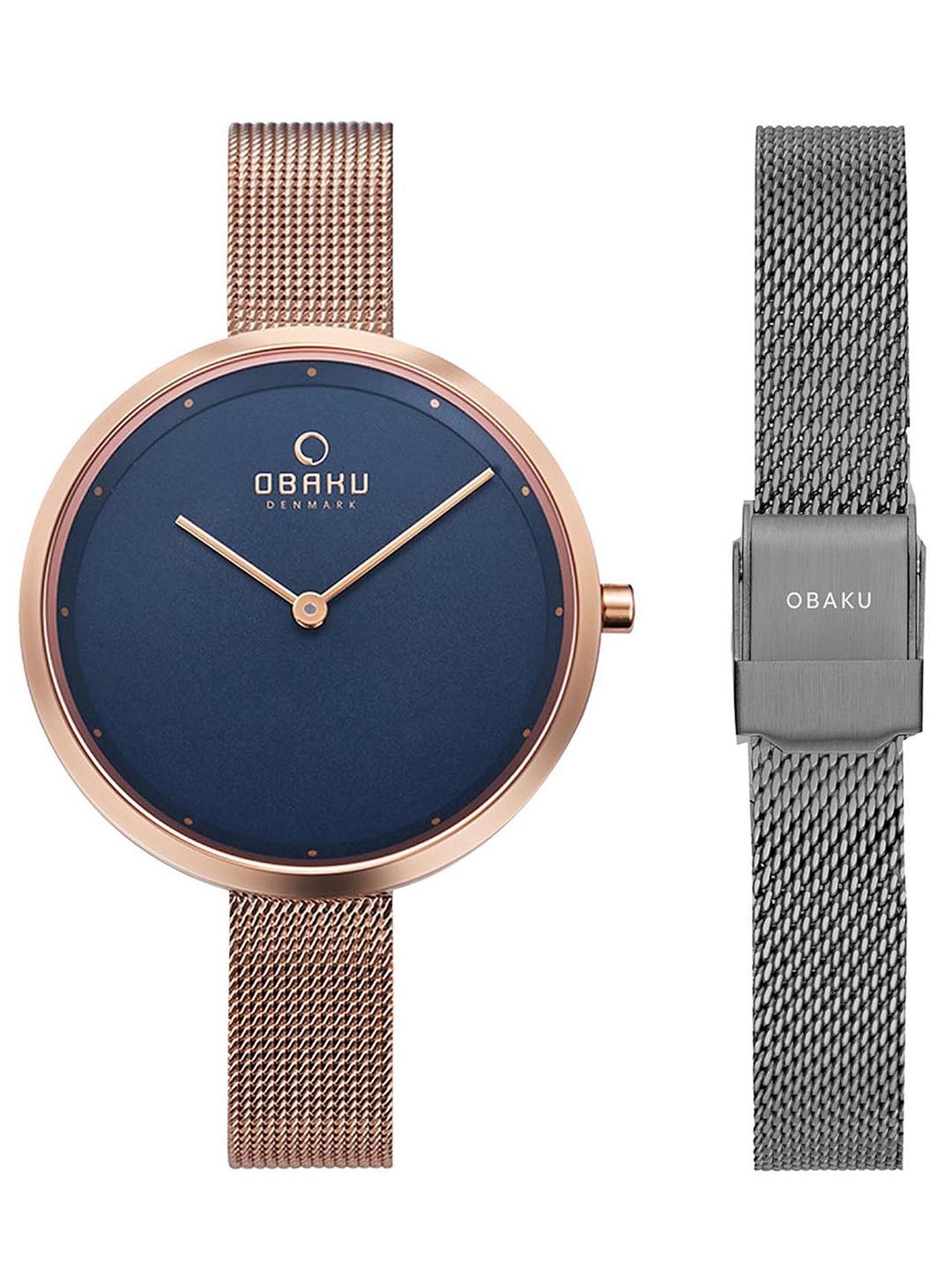 

Obaku Women Blue Dial & Rose Gold Toned Stainless Steel Analogue Watch- V227LXVLMV-EMJ