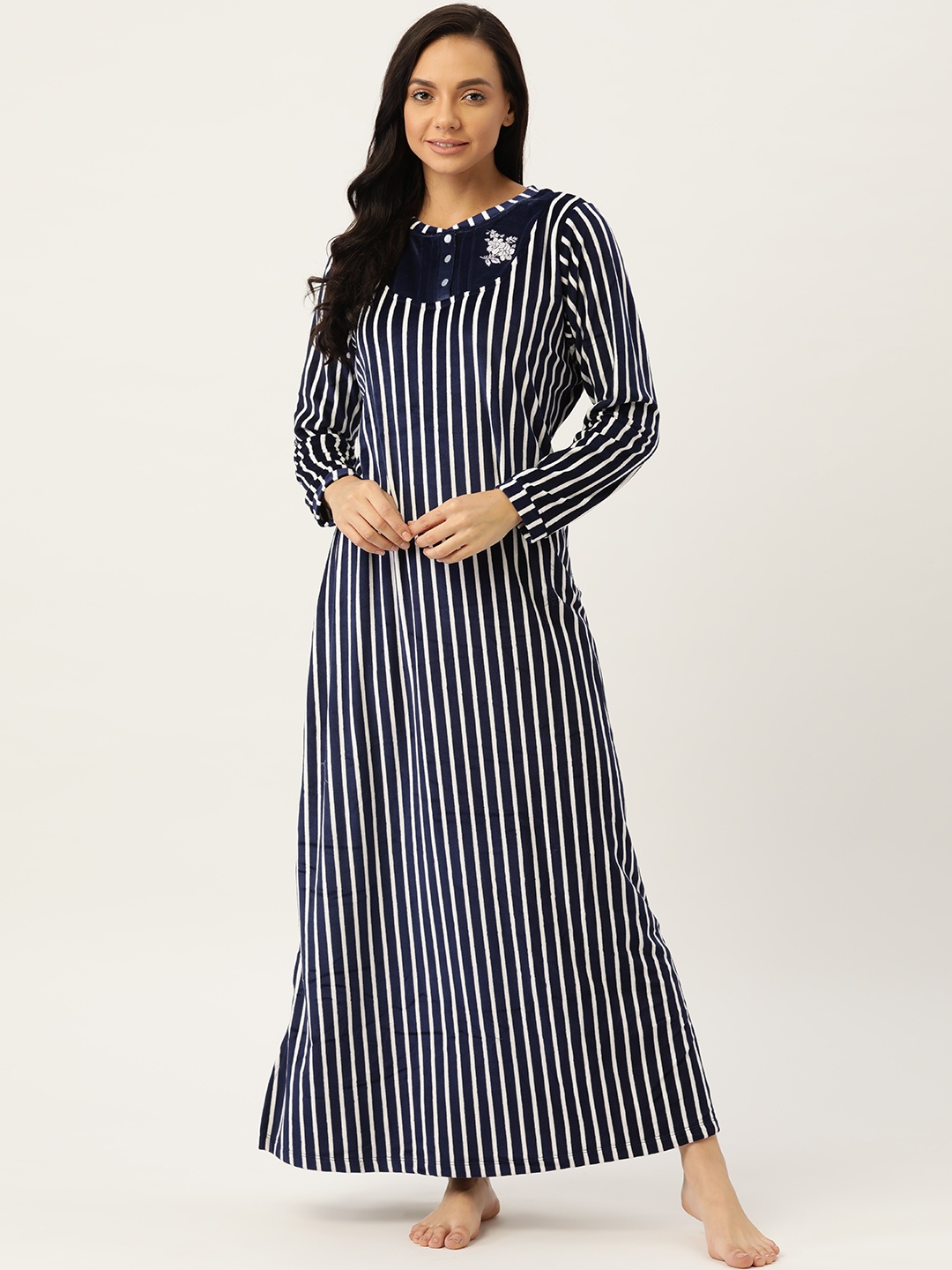 

Sweet Dreams Navy Blue Striped Maxi Nightdress