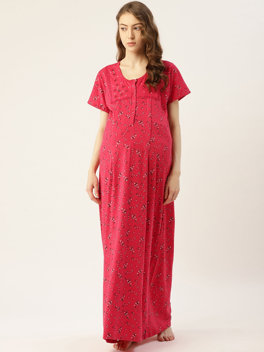

Sweet Dreams Pink & Black Floral Print Maternity Maxi Nightdress