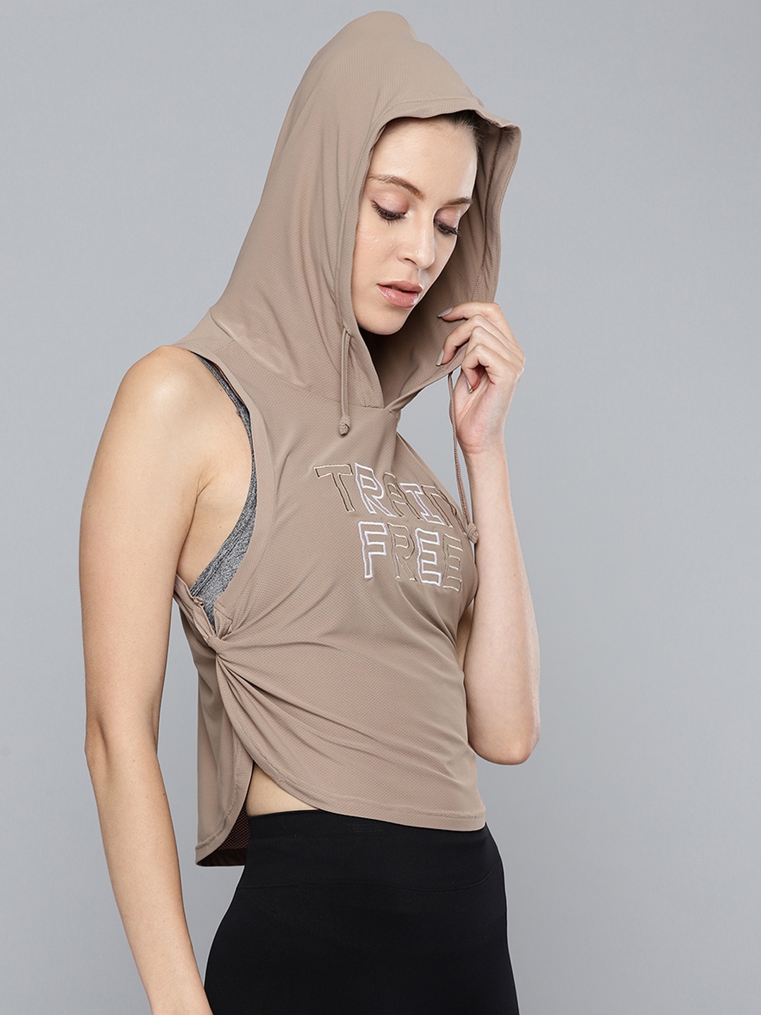

Fitkin Brown Embroidered Regular Crop Top