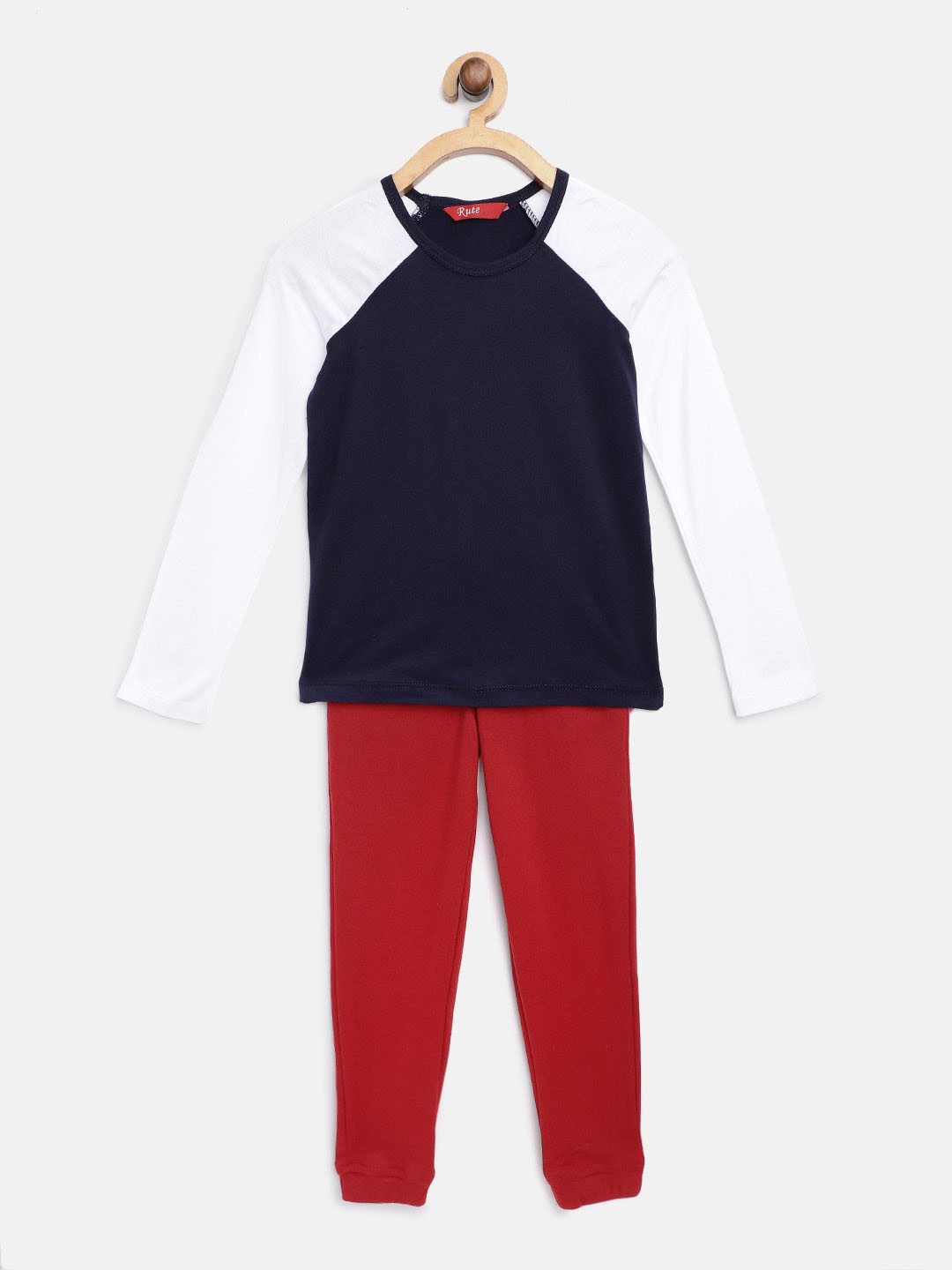 

Rute Girls Navy Blue & Red Cotton T-shirt with Pyjamas
