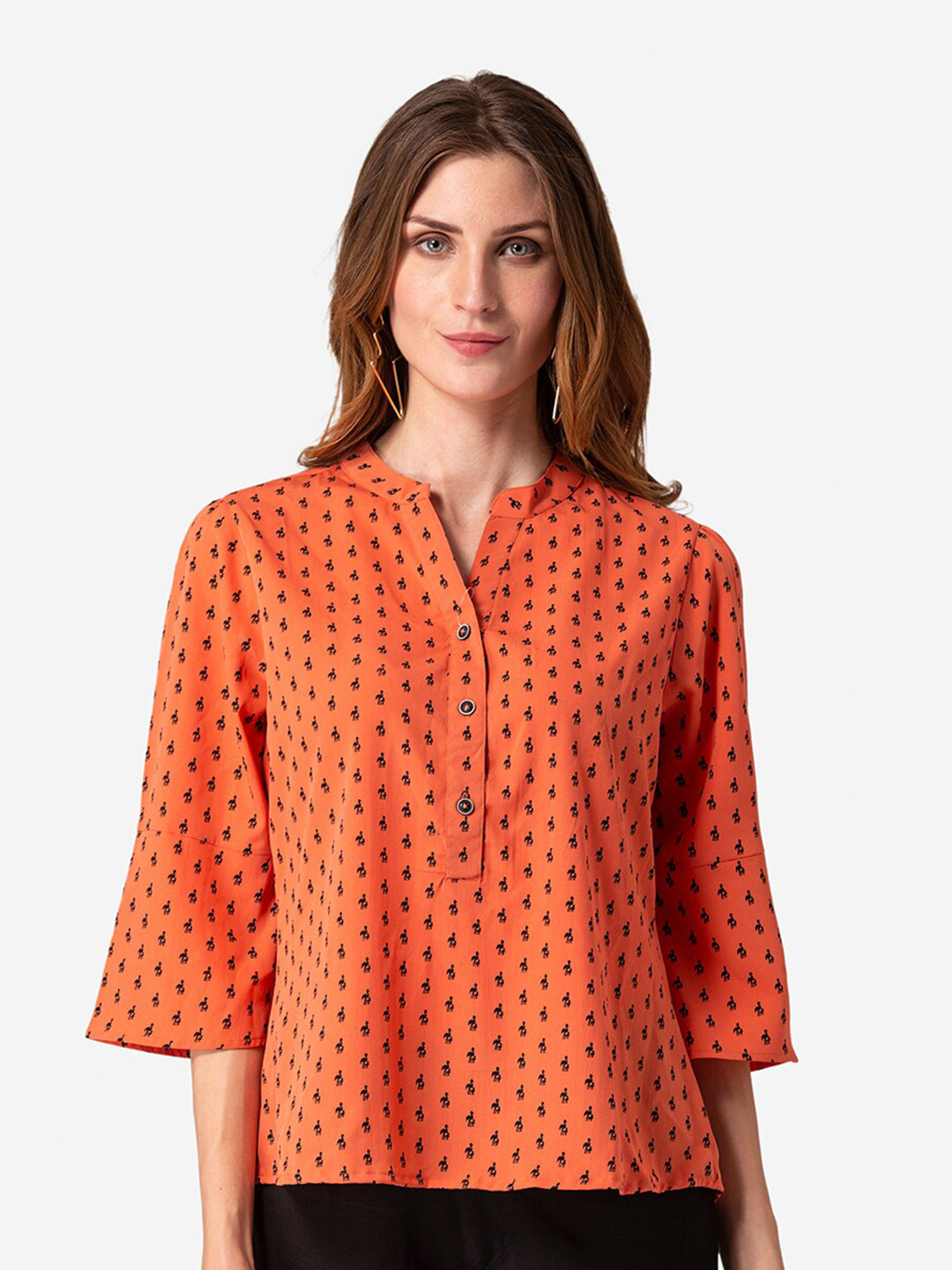 

Modriba Women Orange & Black Printed Tunic