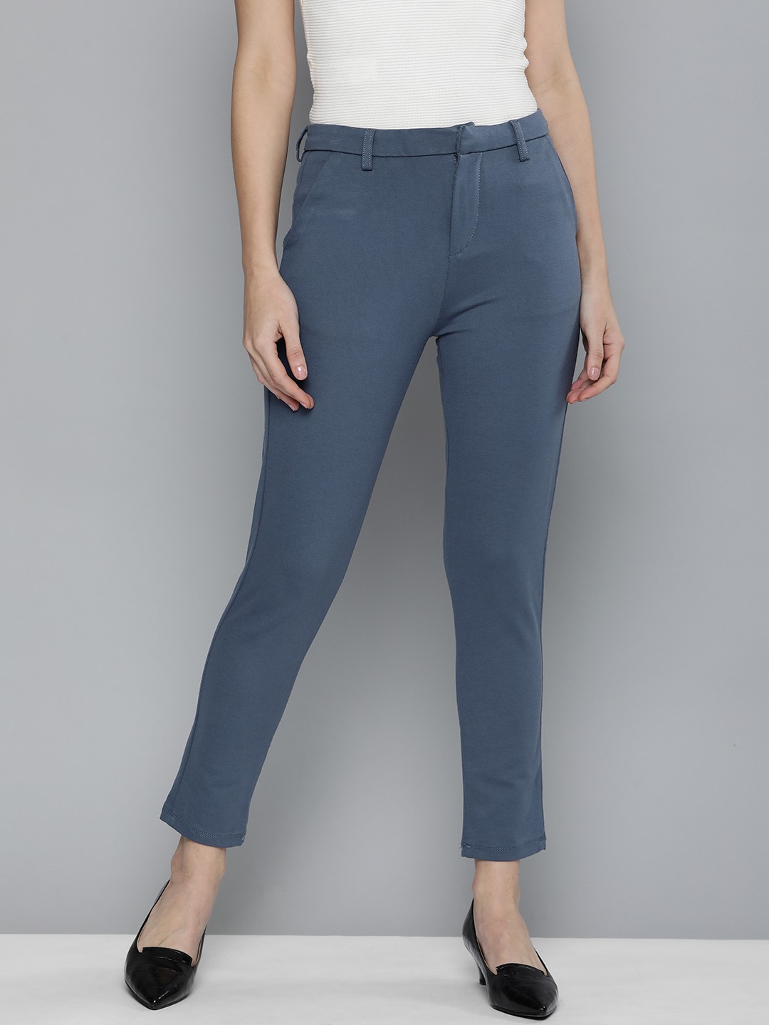 

CHIC BY TOKYO TALKIES Women Blue Solid Slim Fit Trousers
