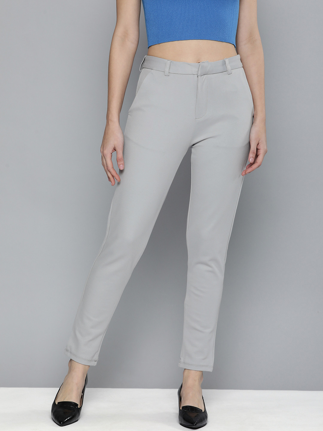 

CHIC BY TOKYO TALKIES Women Grey Solid Slim Fit Trousers
