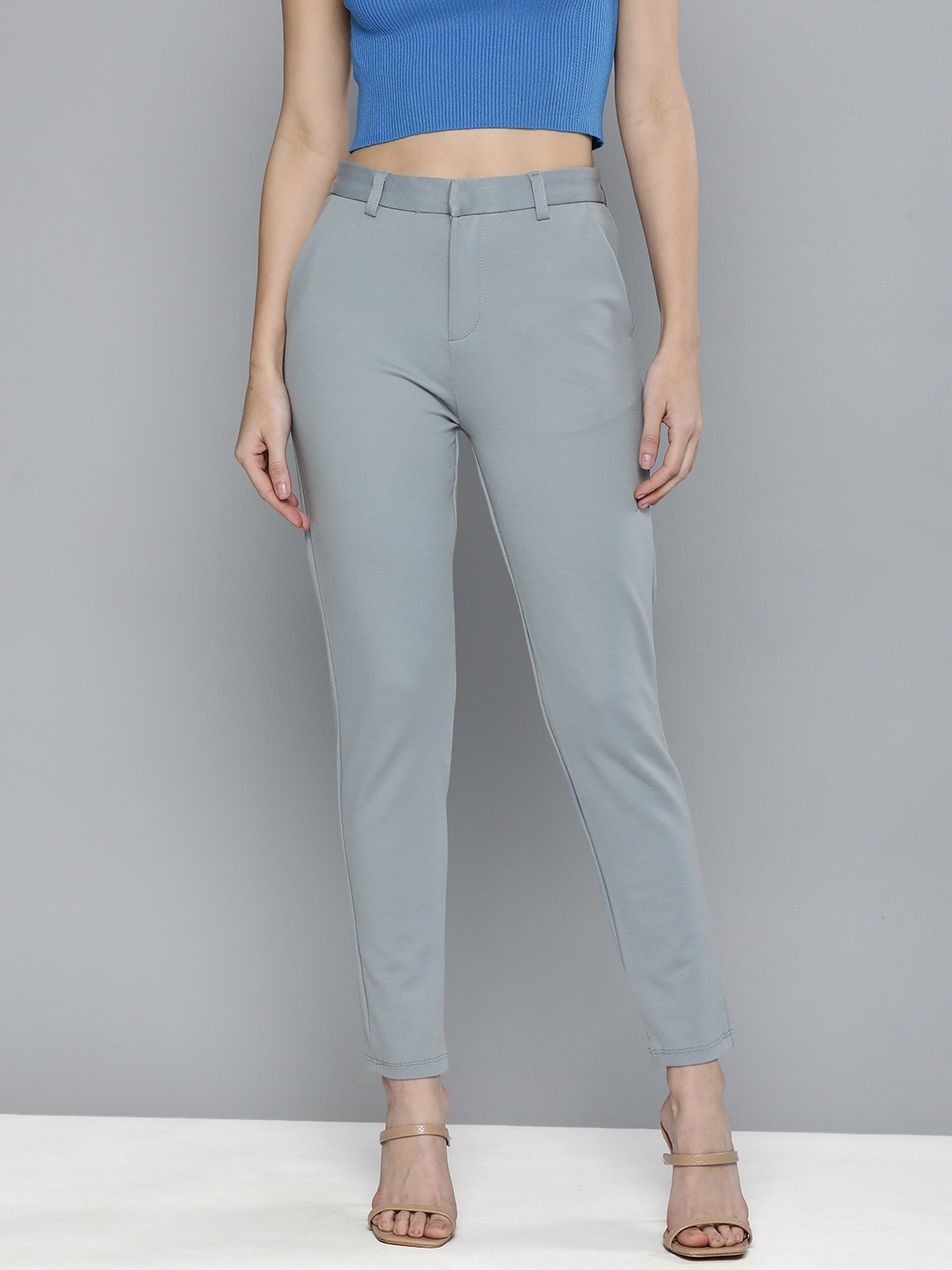 

CHIC BY TOKYO TALKIES Women Dusty Blue Slim Fit Trousers