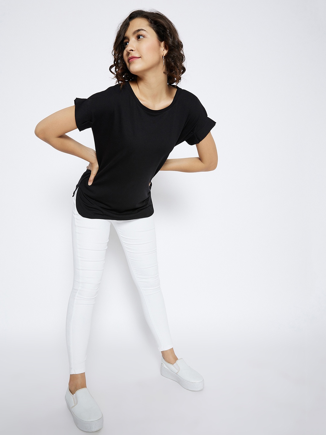 

Crimsoune Club Women Black Extended Sleeves Slim Fit T-shirt