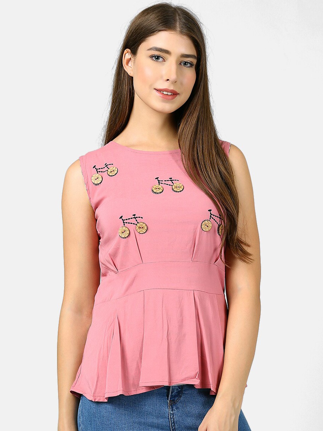 

V2 Value & Variety Pink Printed Styled Back Top