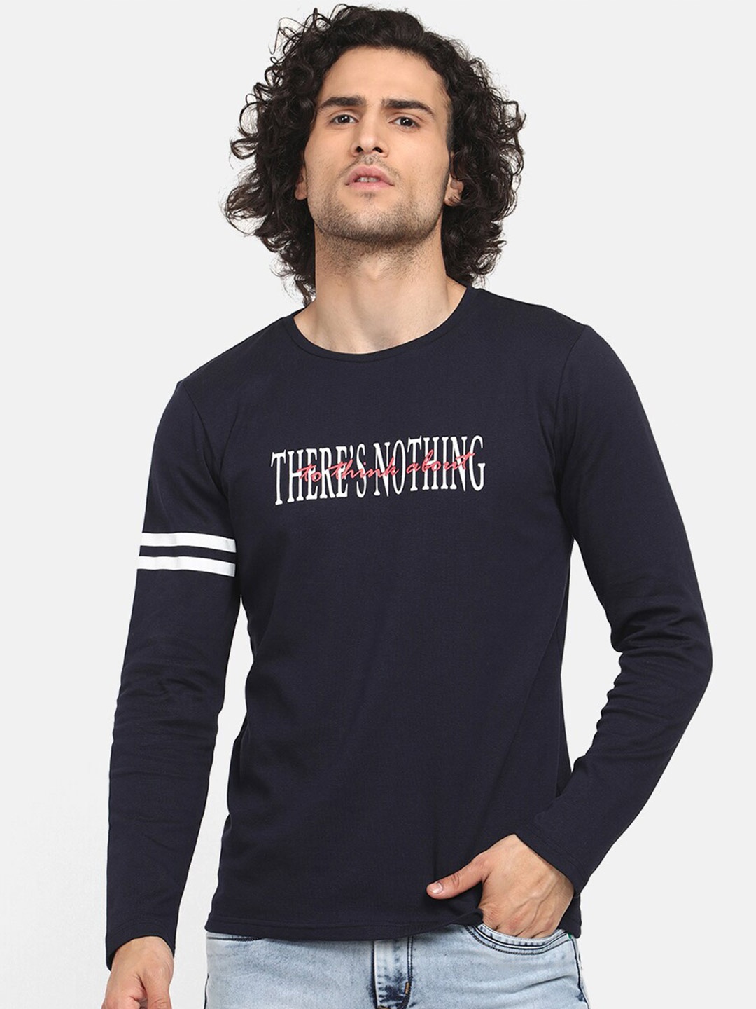 

V2 Value & Variety Men Navy Blue Typography Printed T-shirt