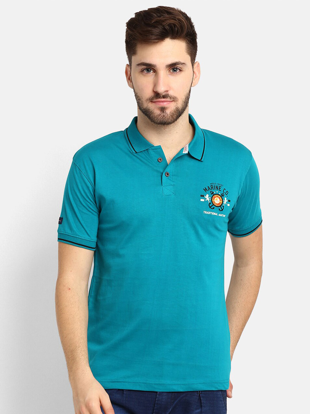 

V2 Value & Variety Men Green Typography Printed Polo Collar T-shirt