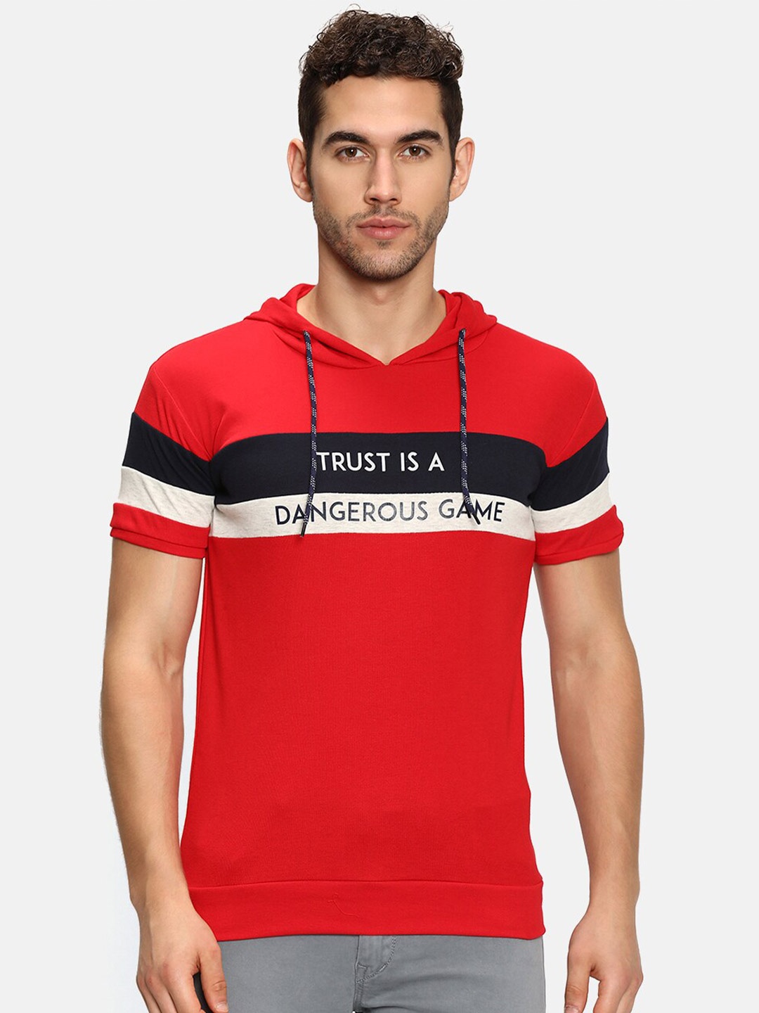 

V2 Value & Variety Men Red Typography Striped T-shirt