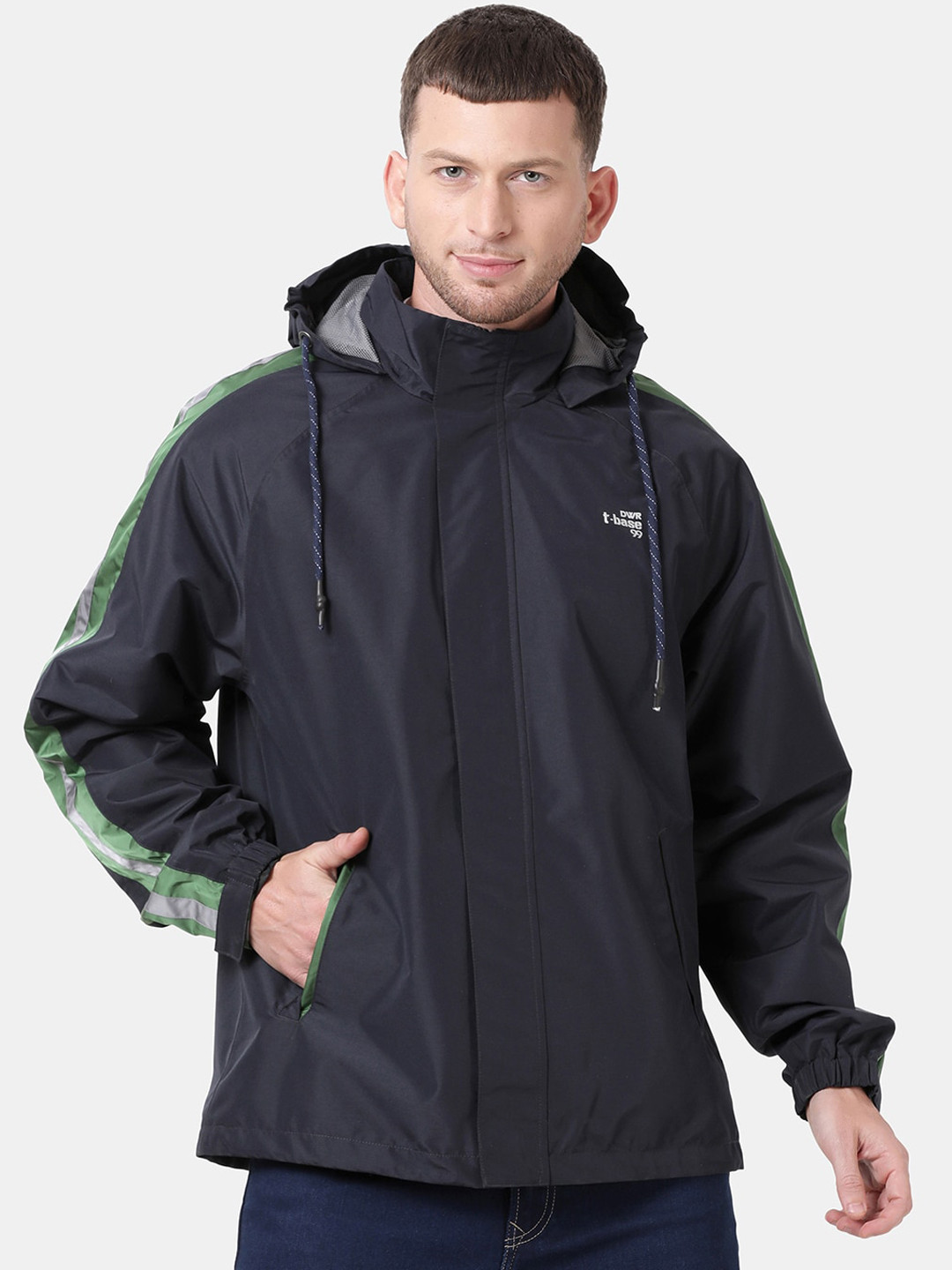 

t-base Men Navy Blue Windcheater and Water Resistant Biker Jacket