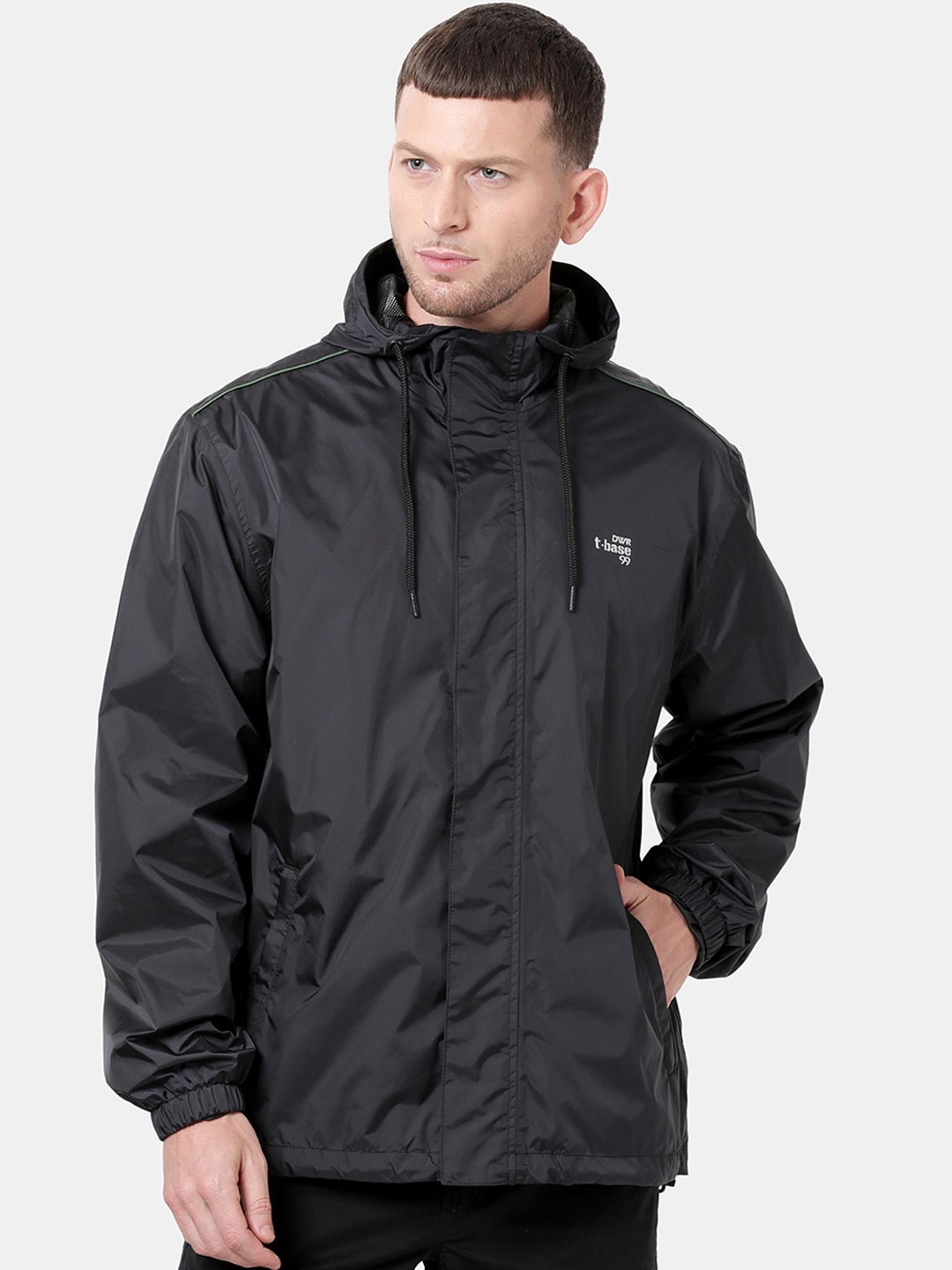 

t-base Men Black Windcheater and Water Resistant Sporty Jacket