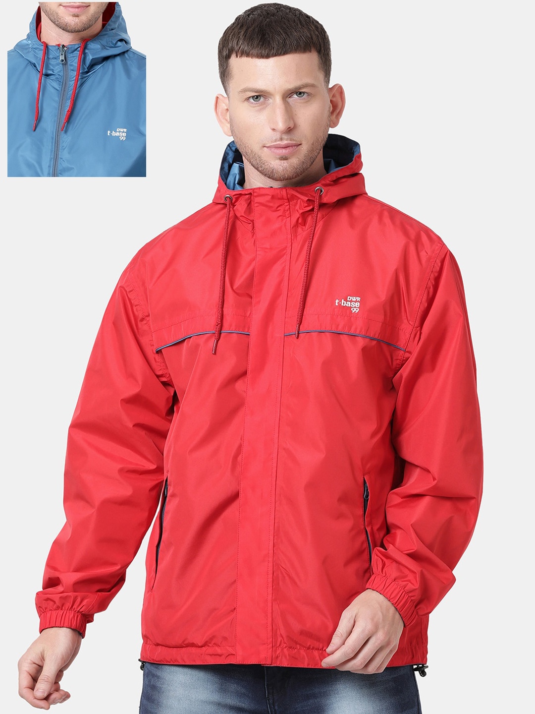 

t-base Men Orange & Red Windcheater and Water Resistant Reversible Biker Jacket