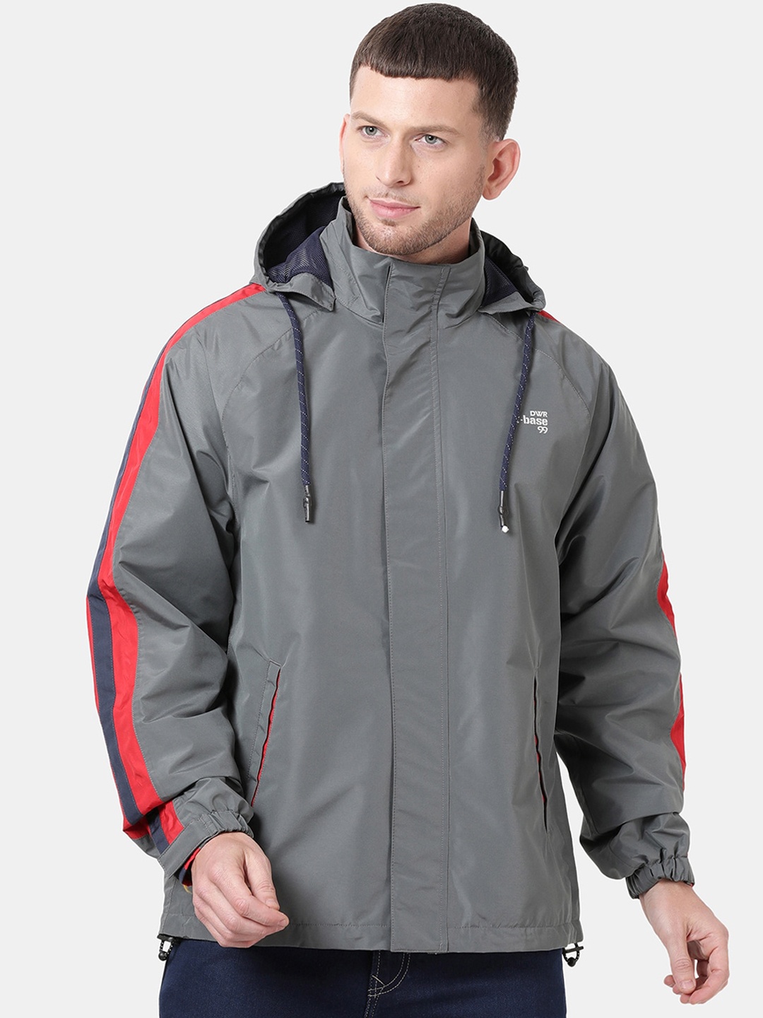 

t-base Men Grey Windcheater and Water Resistant Biker Jacket