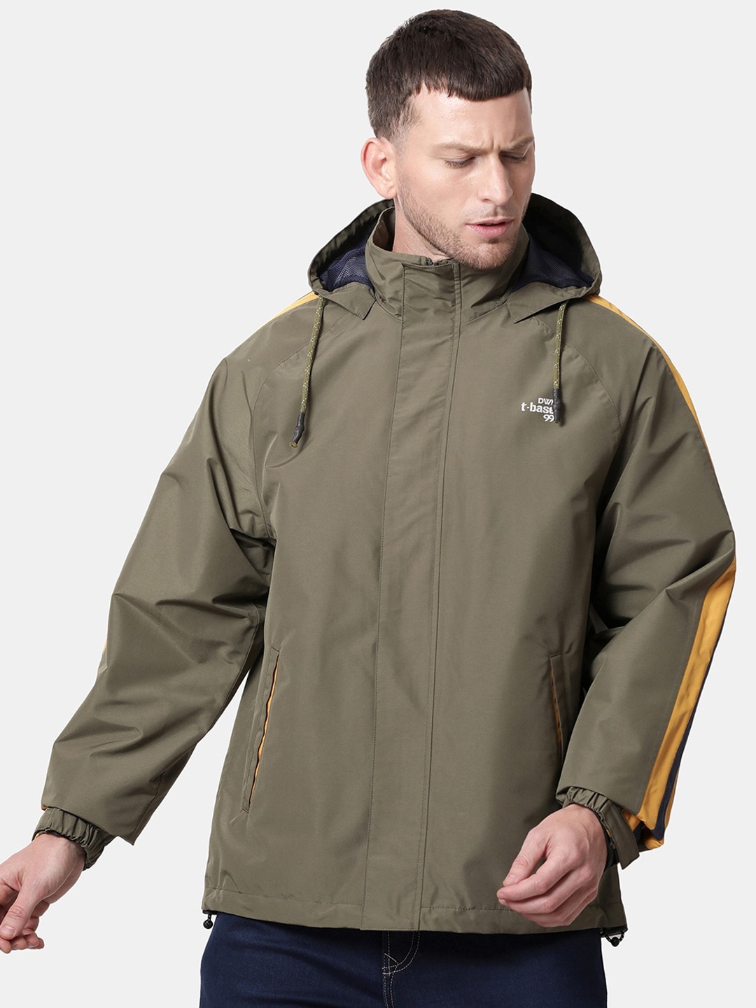 

t-base Men Olive Green Windcheater and Water Resistant Biker Jacket