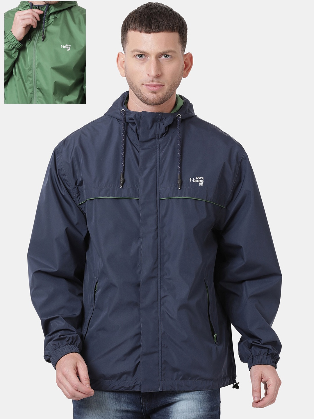 

t-base Men Blue Windcheater and Water Resistant Reversible Biker Jacket