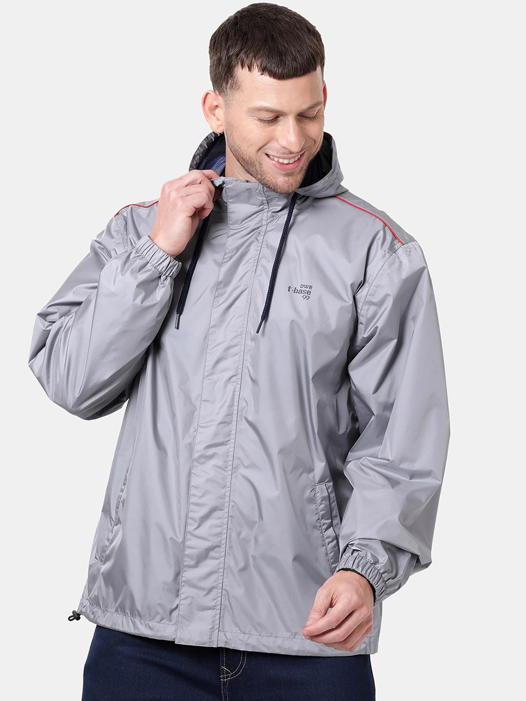 

t-base Men Grey Windcheater and Water Resistant Biker Jacket