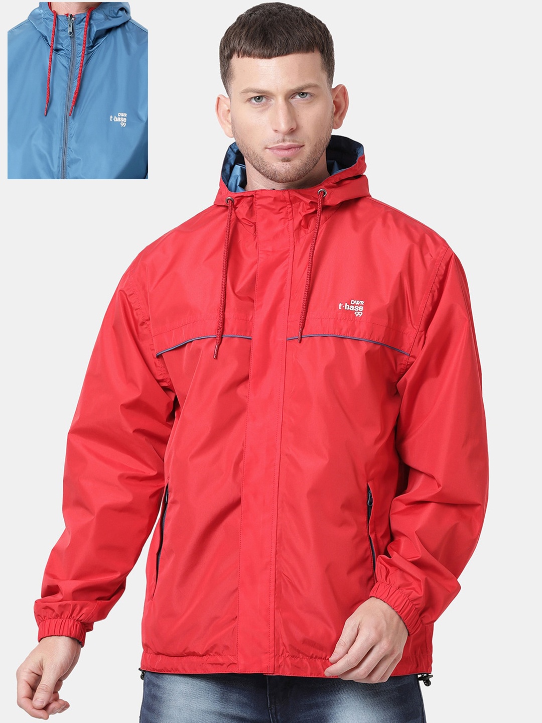 

t-base Men Orange Windcheater and Water Resistant Reversible Biker Jacket