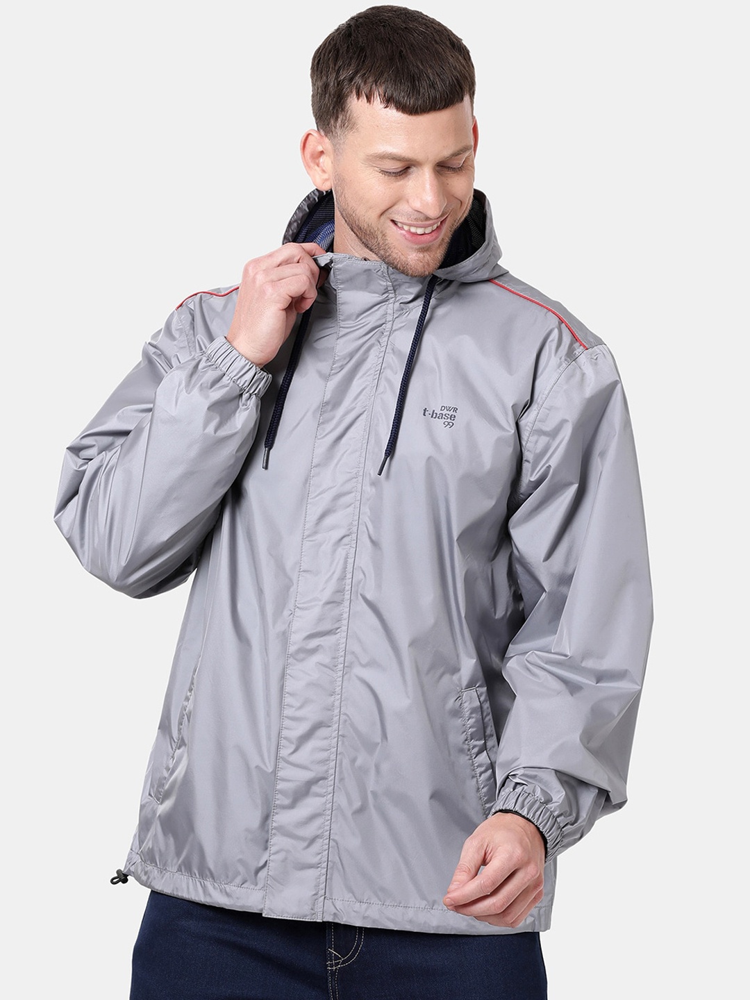 

t-base Men Grey Windcheater and Water Resistant Biker Jacket
