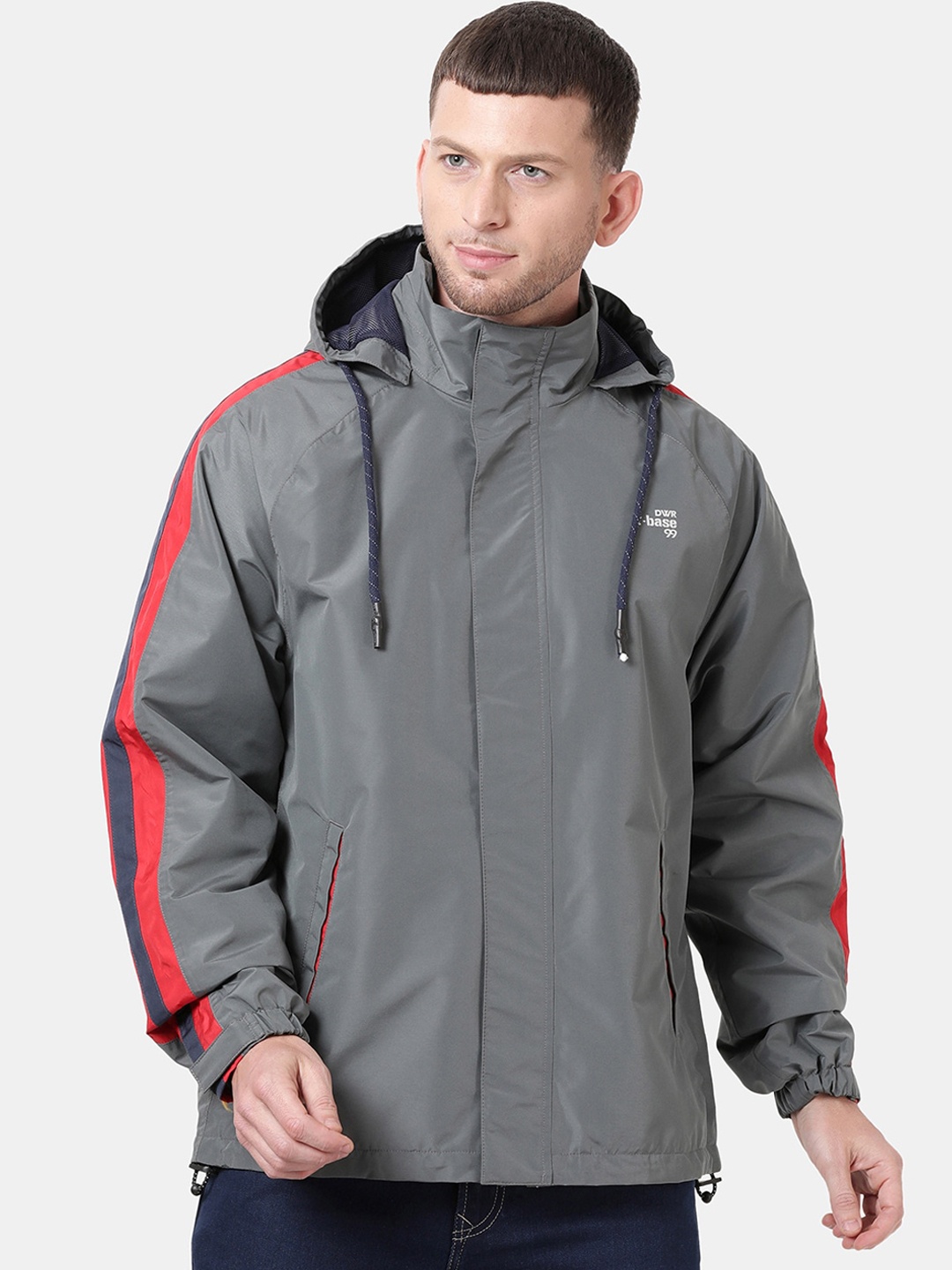 

t-base Men Grey Windcheater and Water Resistant Biker Jacket