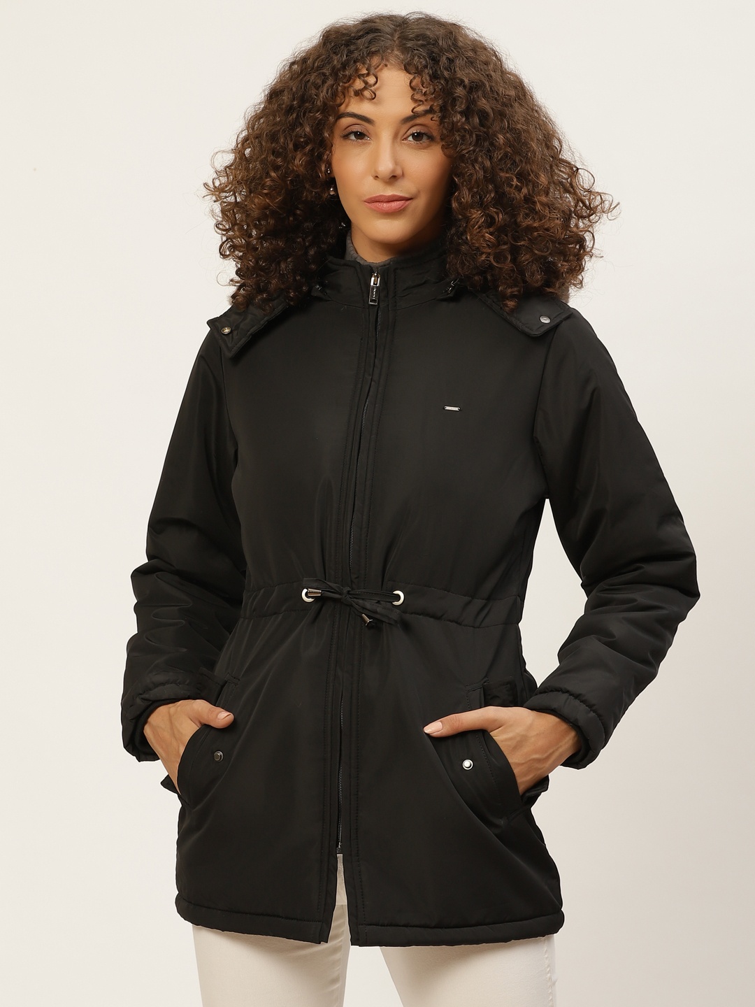 

Okane Women Black Solid Parka Jacket with Detachable Hood