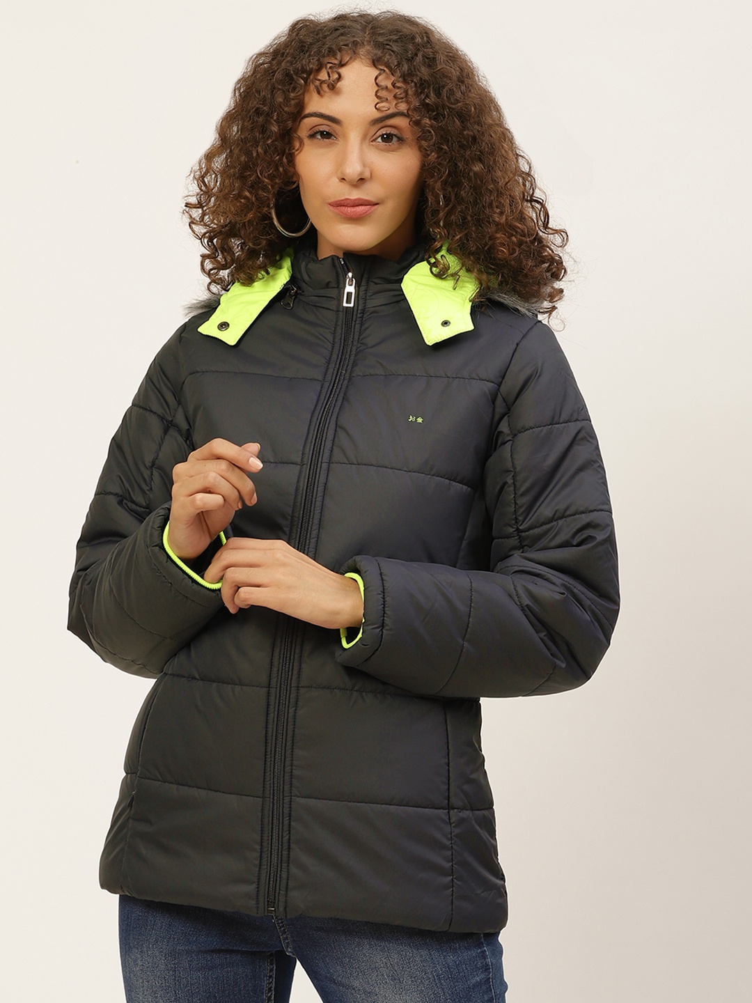 

Okane Women Navy Blue Parka Jacket with Detachable Hood