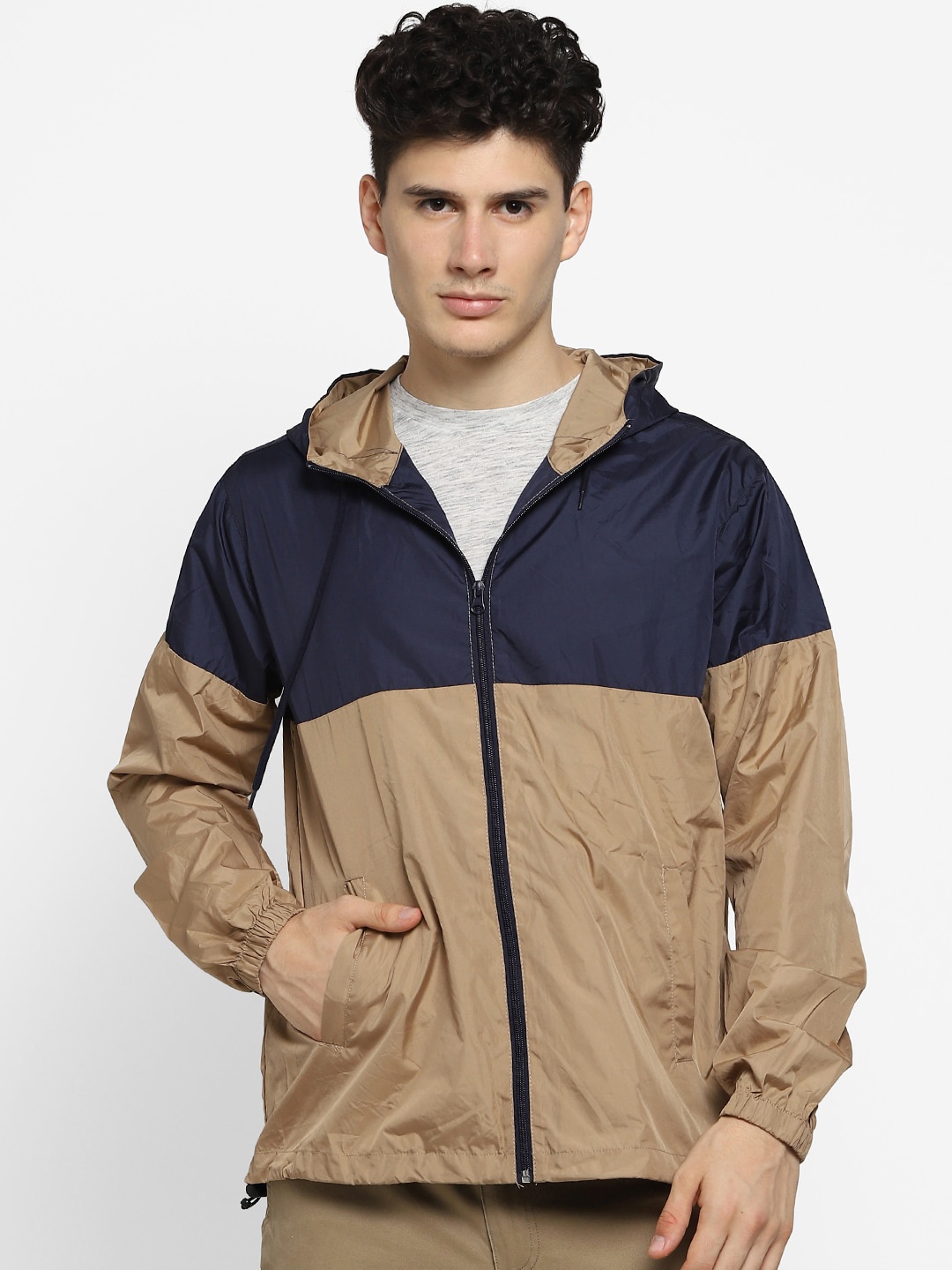 

FOREVER 21 Men Black And Brown Colourblocked Sporty Jacket