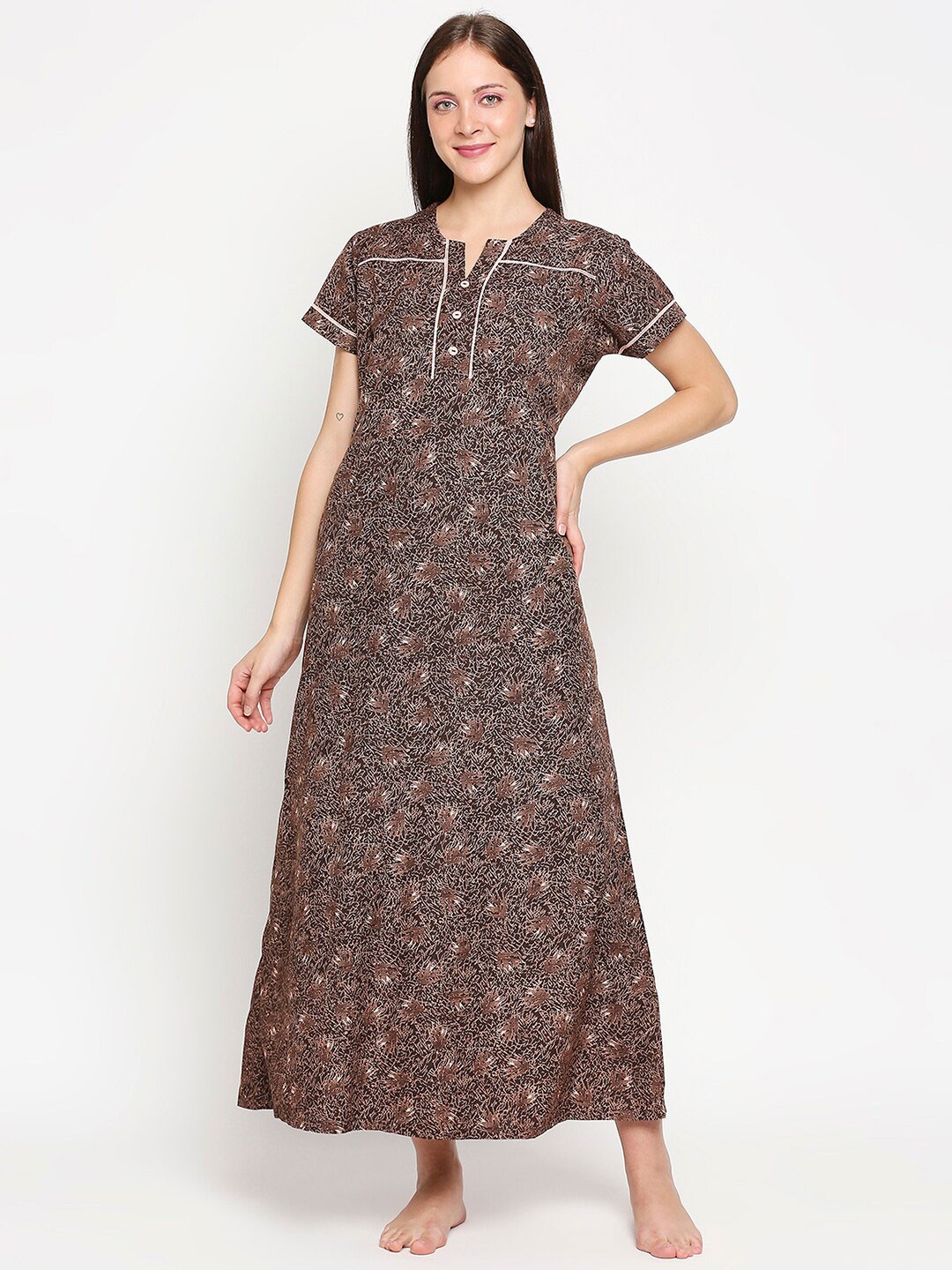 

XIN Womens Brown Printed Maxi Nightdress
