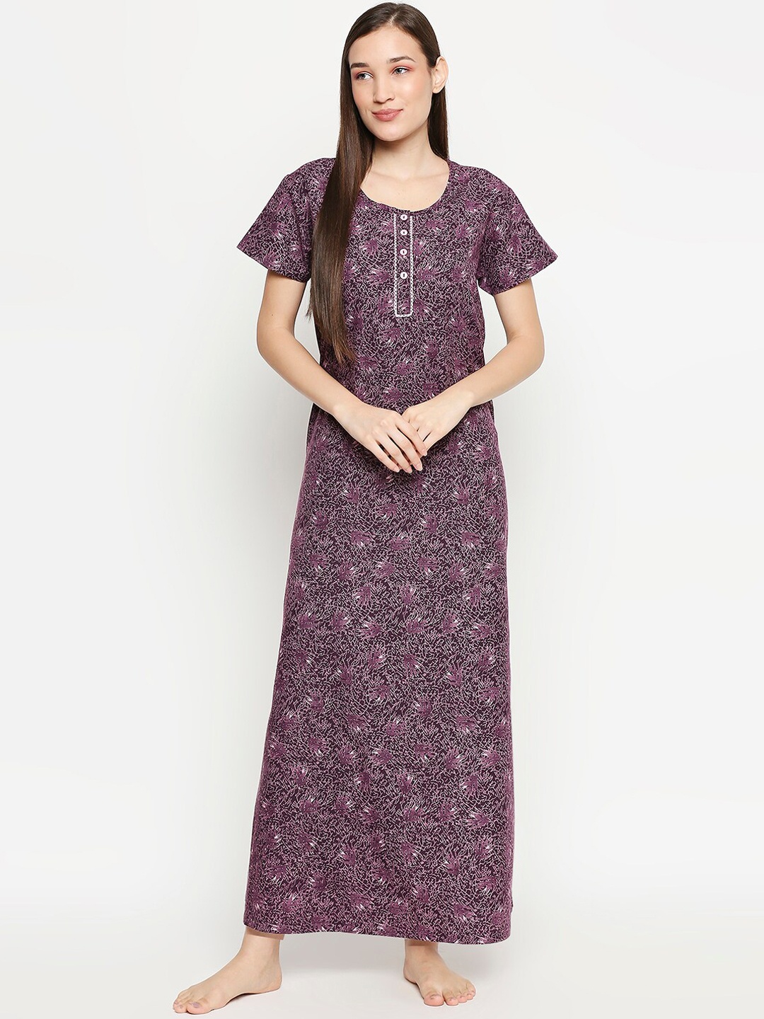 

XIN Purple Printed Maxi Nightdress