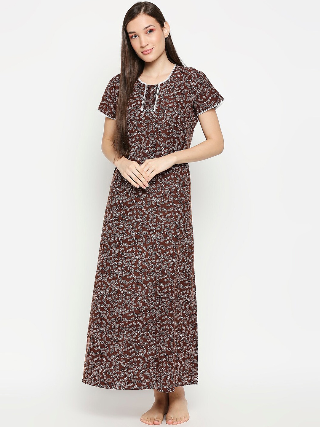 

XIN Brown Printed Maxi Nightdress