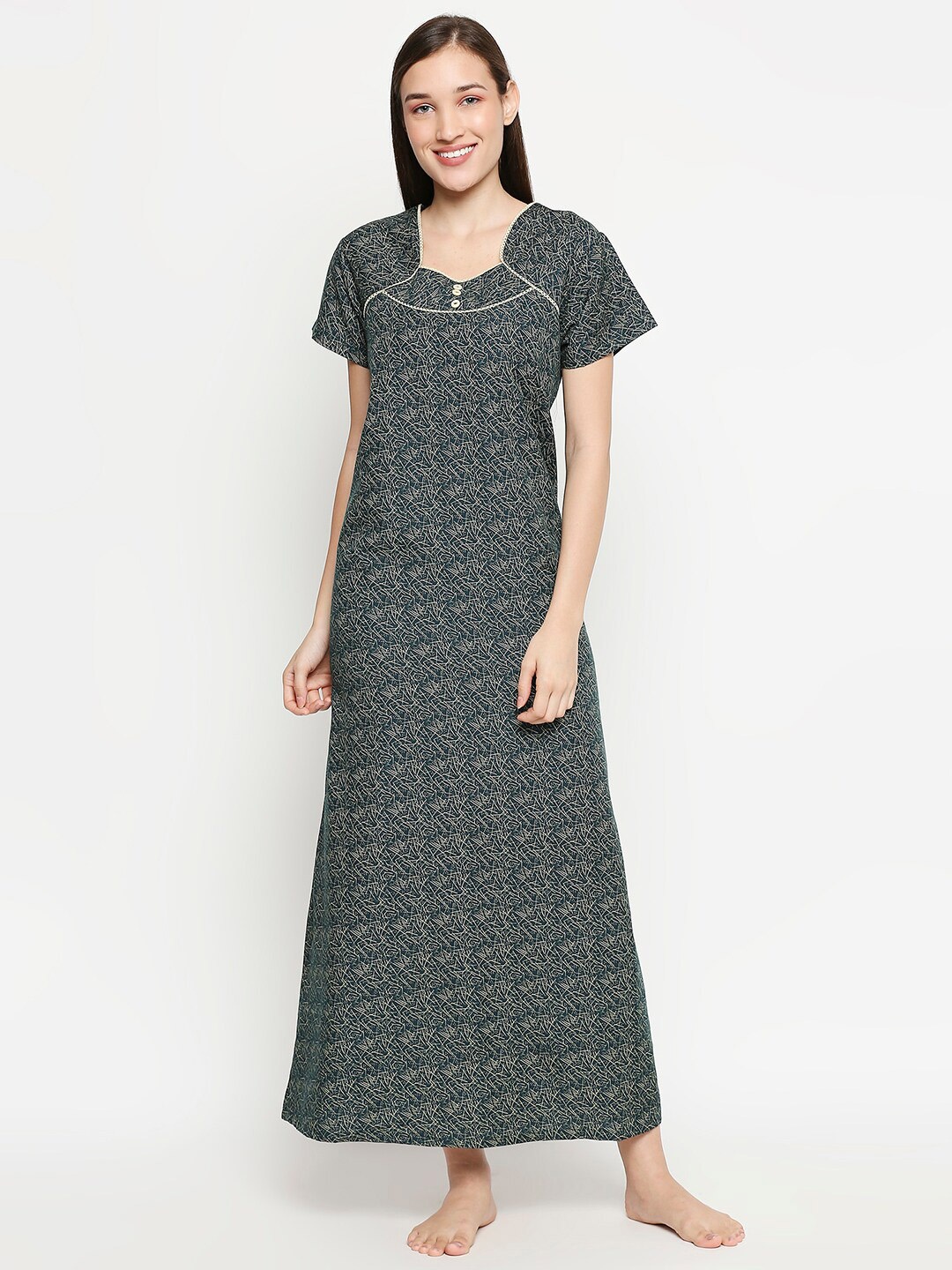 

XIN Green Printed Maxi Nightdress