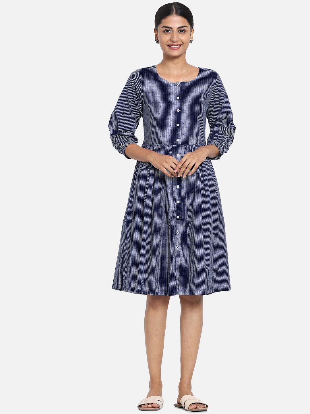 

Bewakoof Women Blue & White Striped Dress