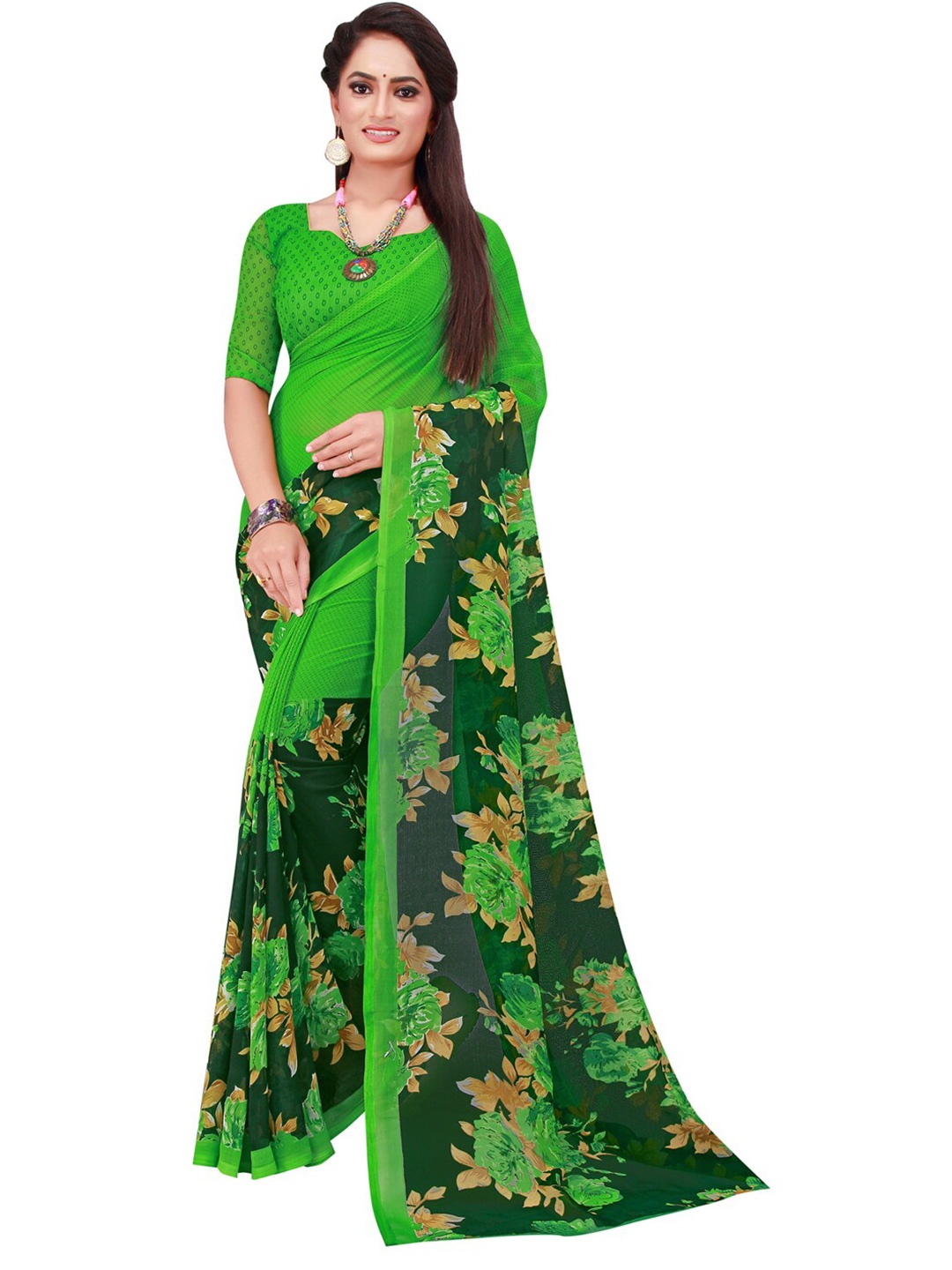 

KALINI Green & Beige Floral Saree
