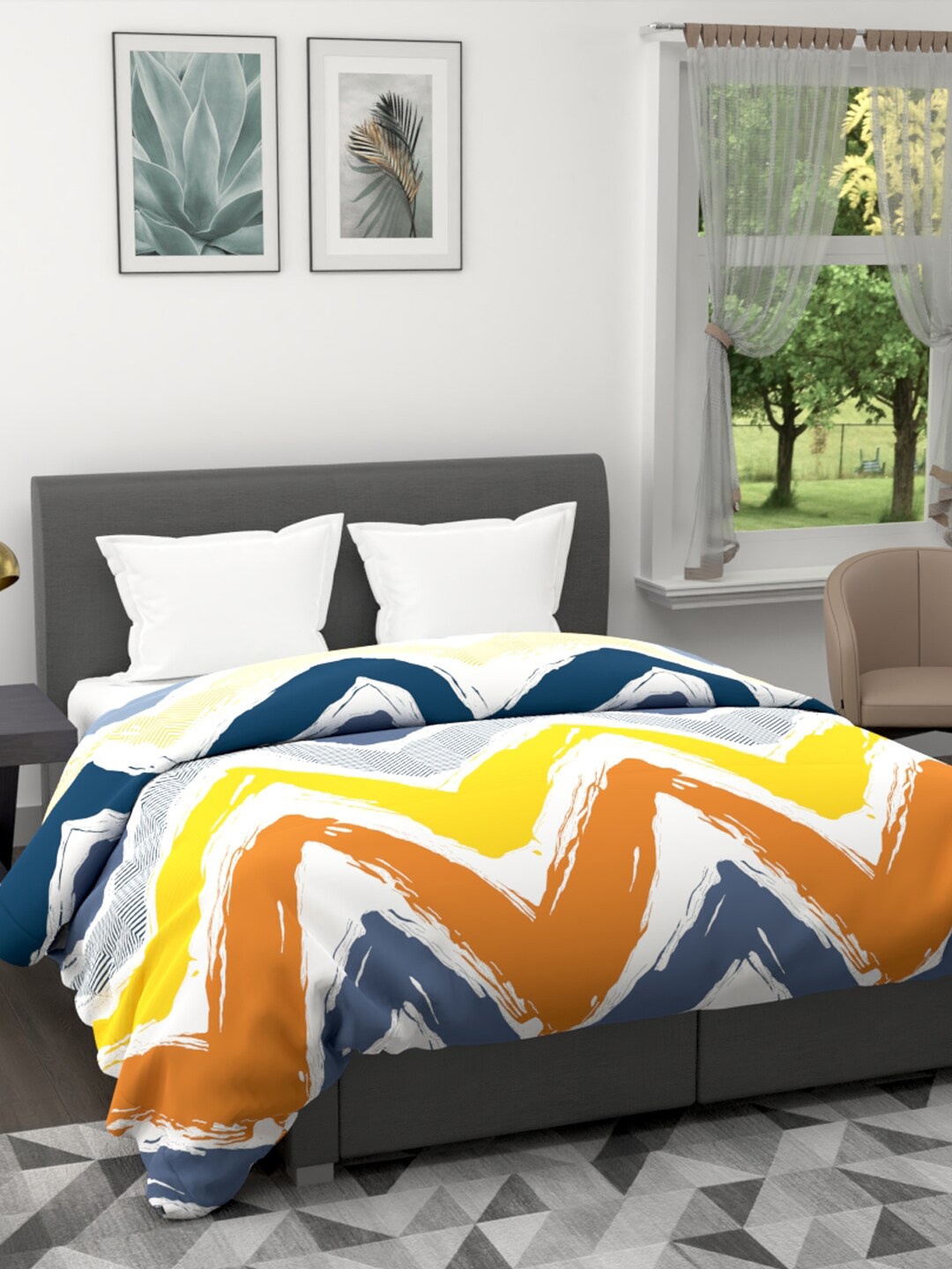 

BIANCA Blue & White Geometric Printed Microfiber AC Room 120 GSM Double Bed Quilt
