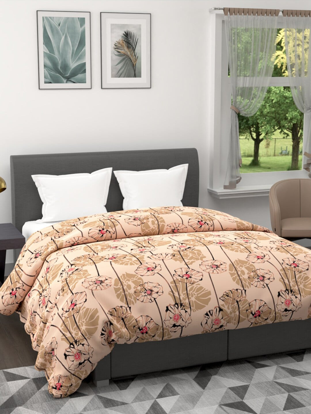 

BIANCA Beige Floral Printed AC Room 120 GSM Double Bed Quilt