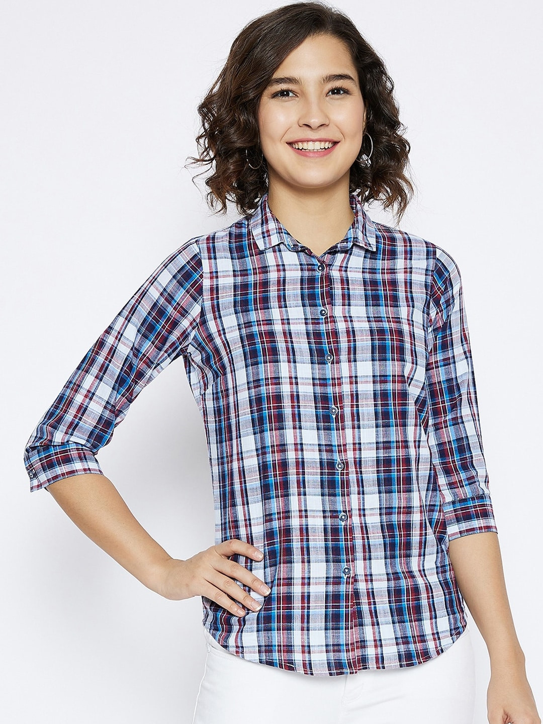 

Crimsoune Club Women Multicoloured Slim Fit Checked Cotton Casual Shirt, Multi