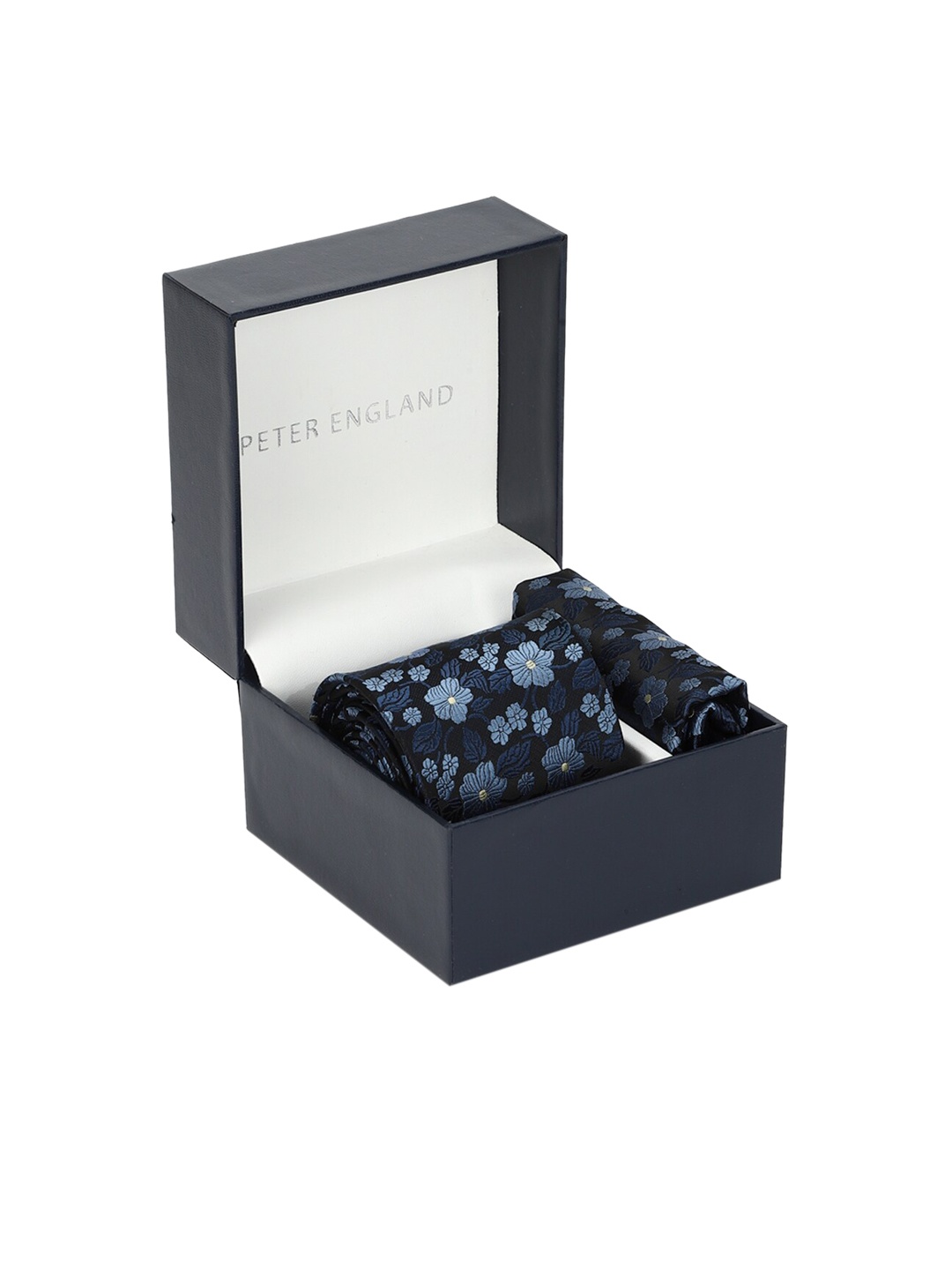 

Peter England Men Navy Blue Printed Tie and Pocket Square