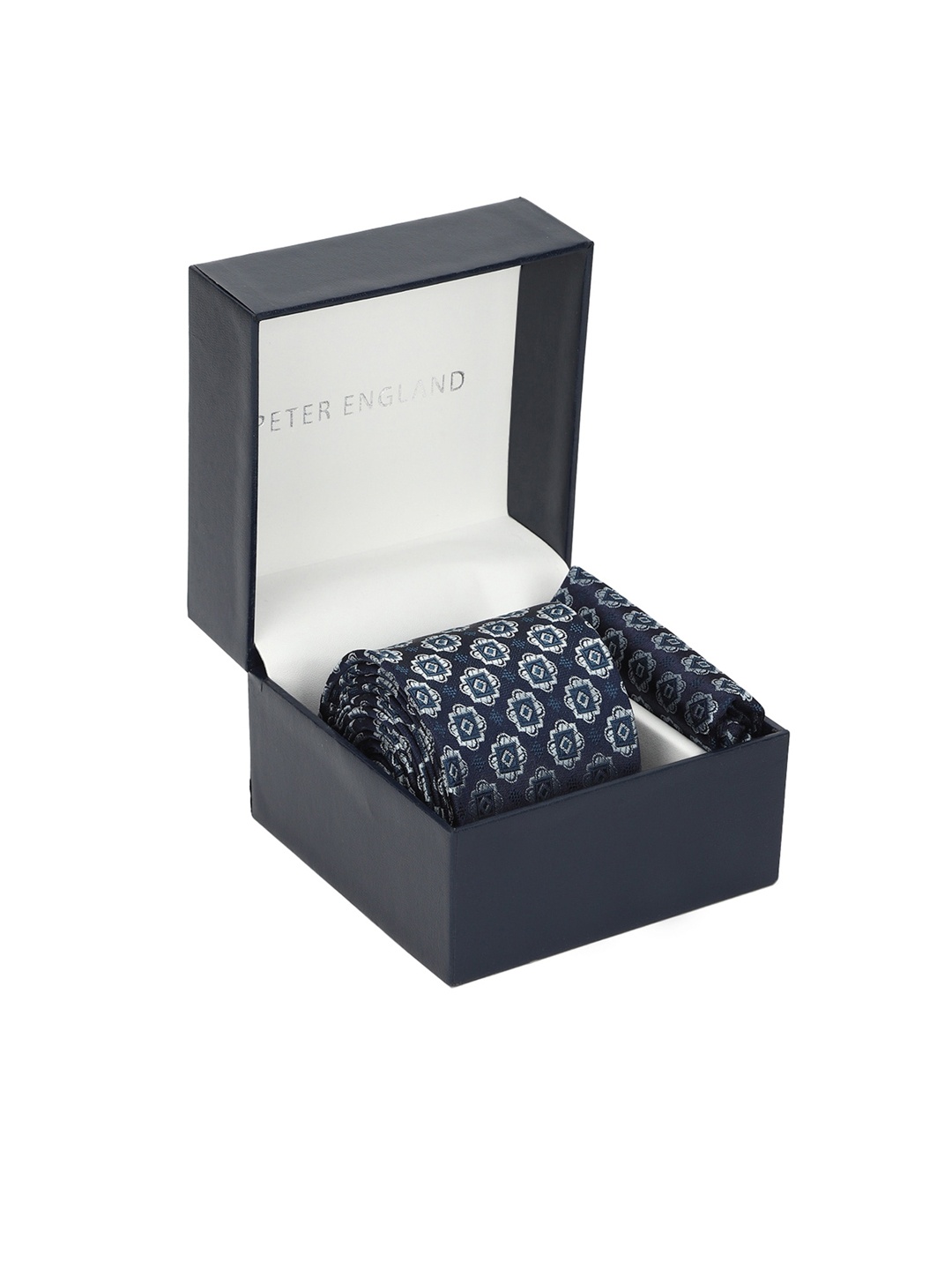 

Peter England Navy Blue Printed Tie and Pocket Square
