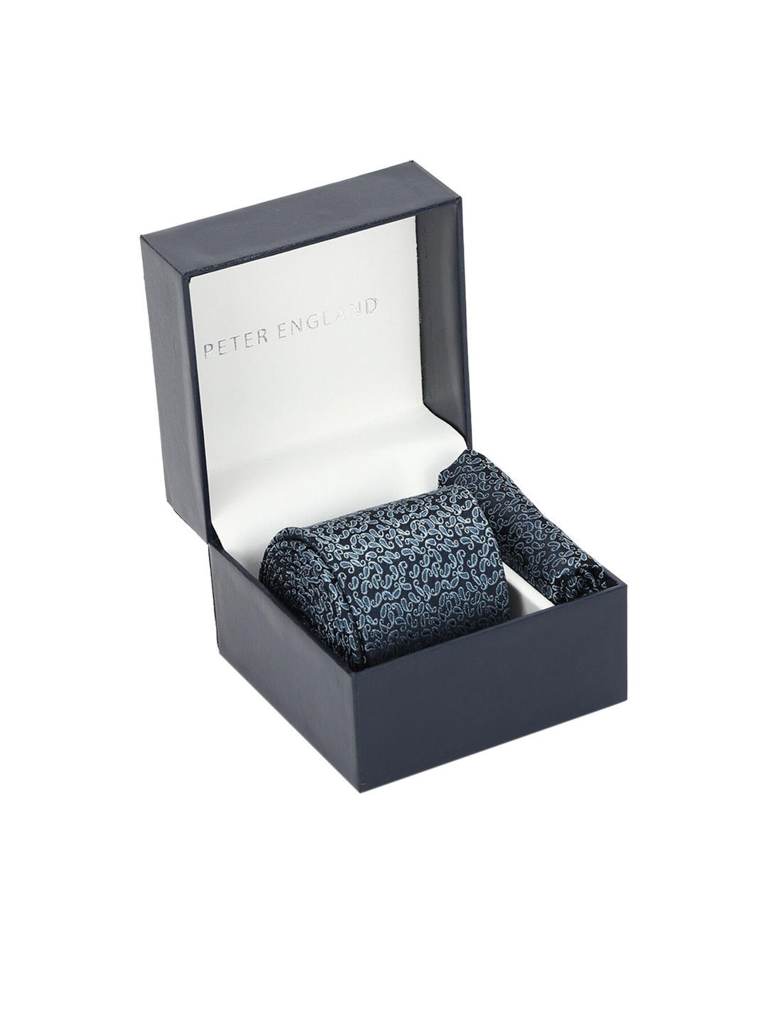 

Peter England Navy Blue Printed Tie and Pocket Square