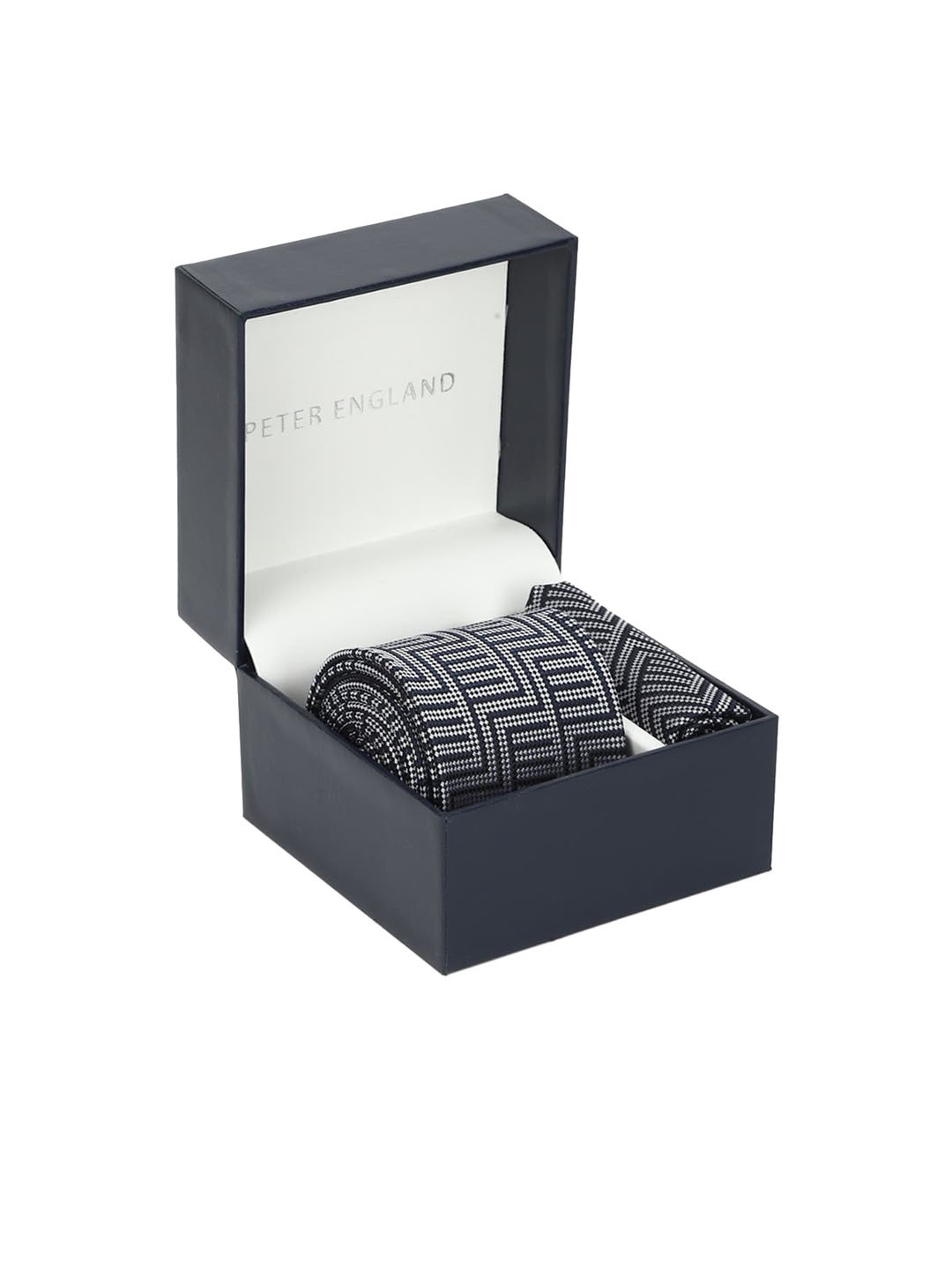 

Peter England Grey Printed Tie and Pocket Square