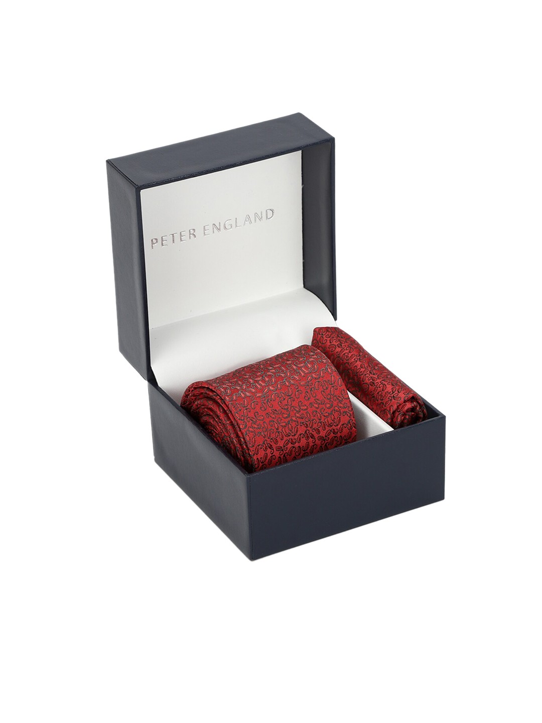 

Peter England Red Printed Tie and Pocket Square