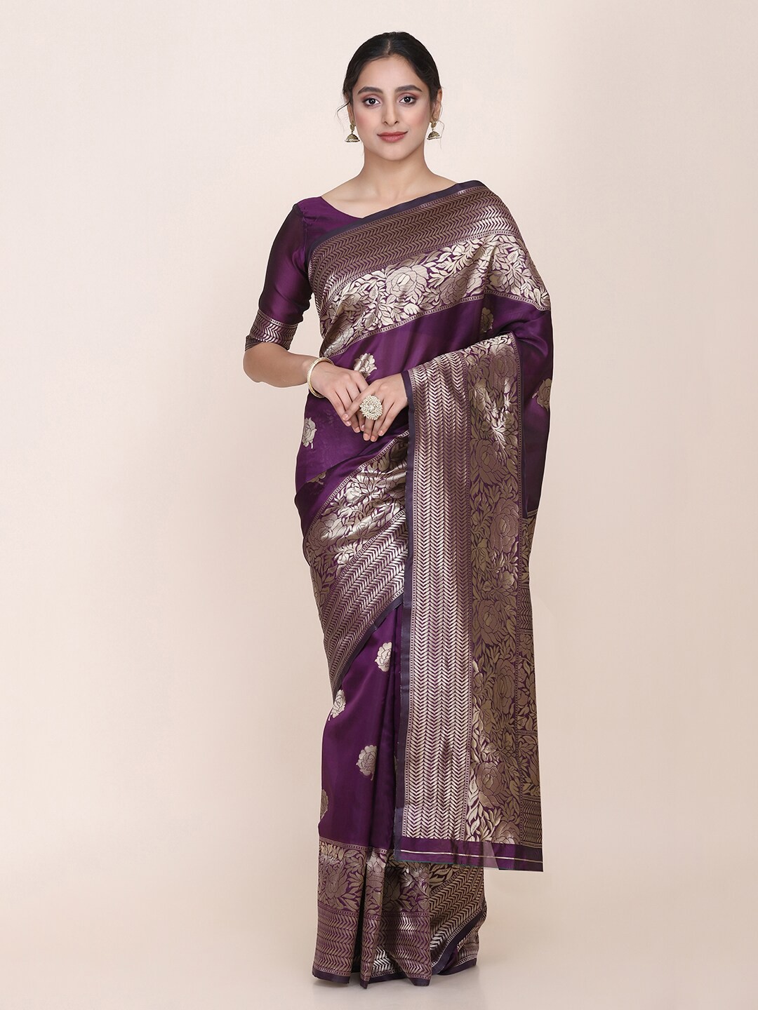 

Shaily Women Purple Woven Designed Saree