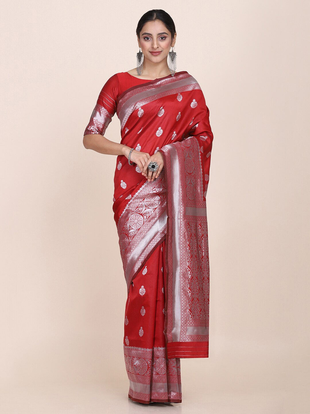 

Shaily Women Magenta Woven Designed Saree, Red