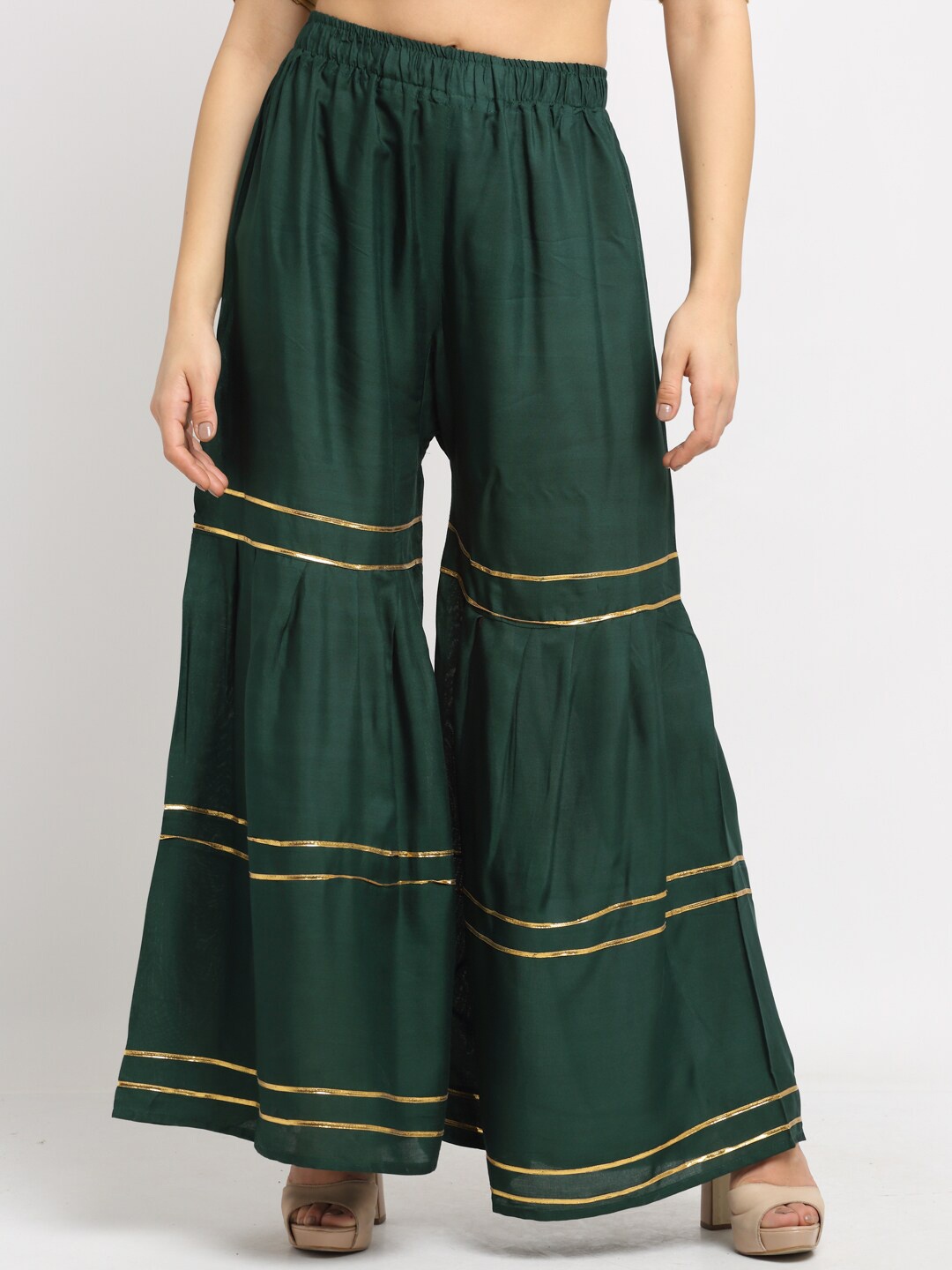 

NEUDIS Women Green & Gold-Coloured Gotta Patti Flared Ethnic Sharara
